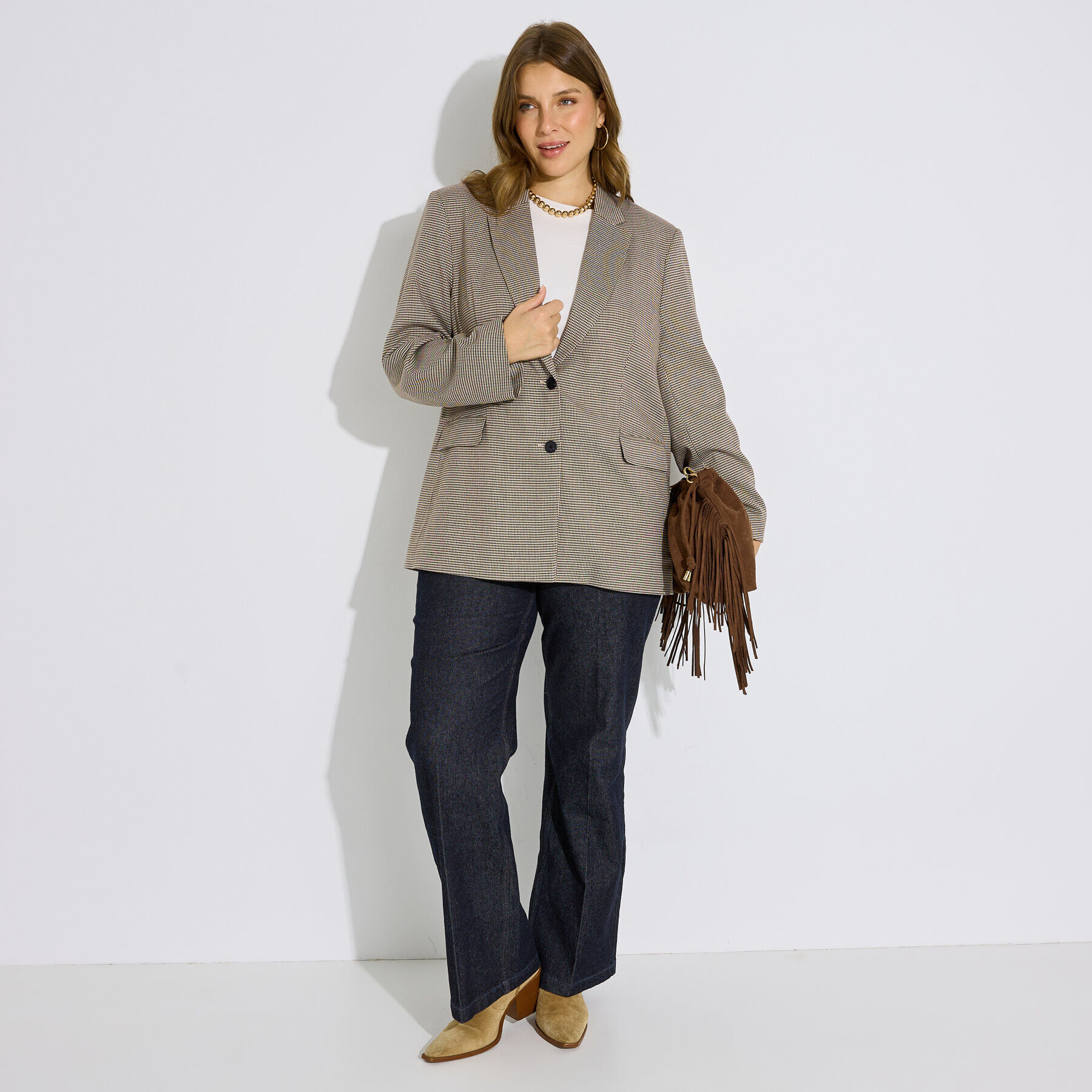 Veste blazer structur&eacute; &agrave; carreaux femme