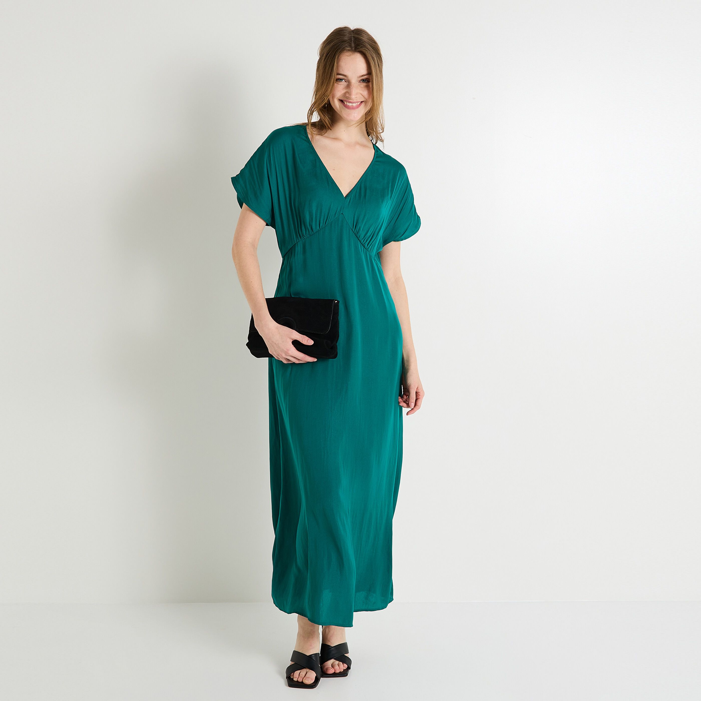 Robe longue satin&eacute;e femme