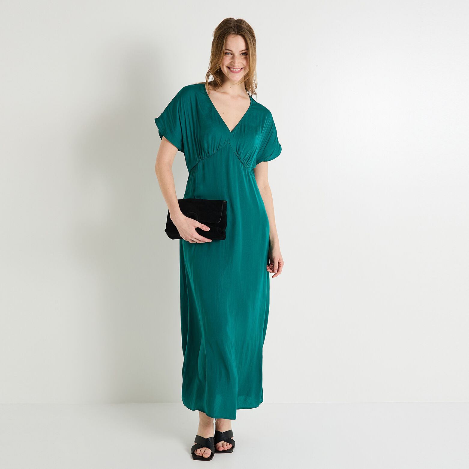 Robe longue satinée femme