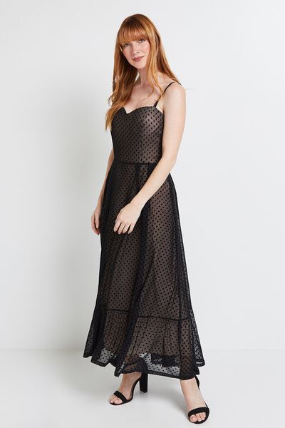 Robe longue plumetis à bretelles femme
