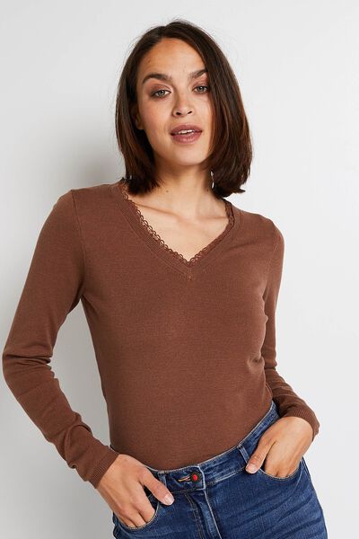 Pull col V femme