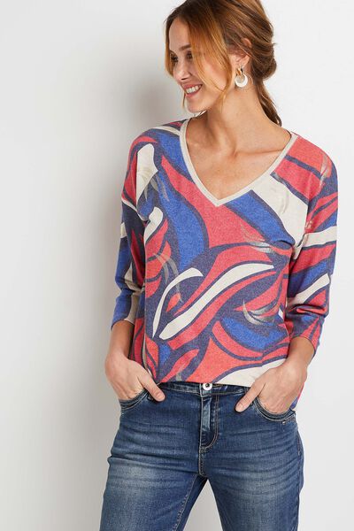 T-shirt imprimé col V femme