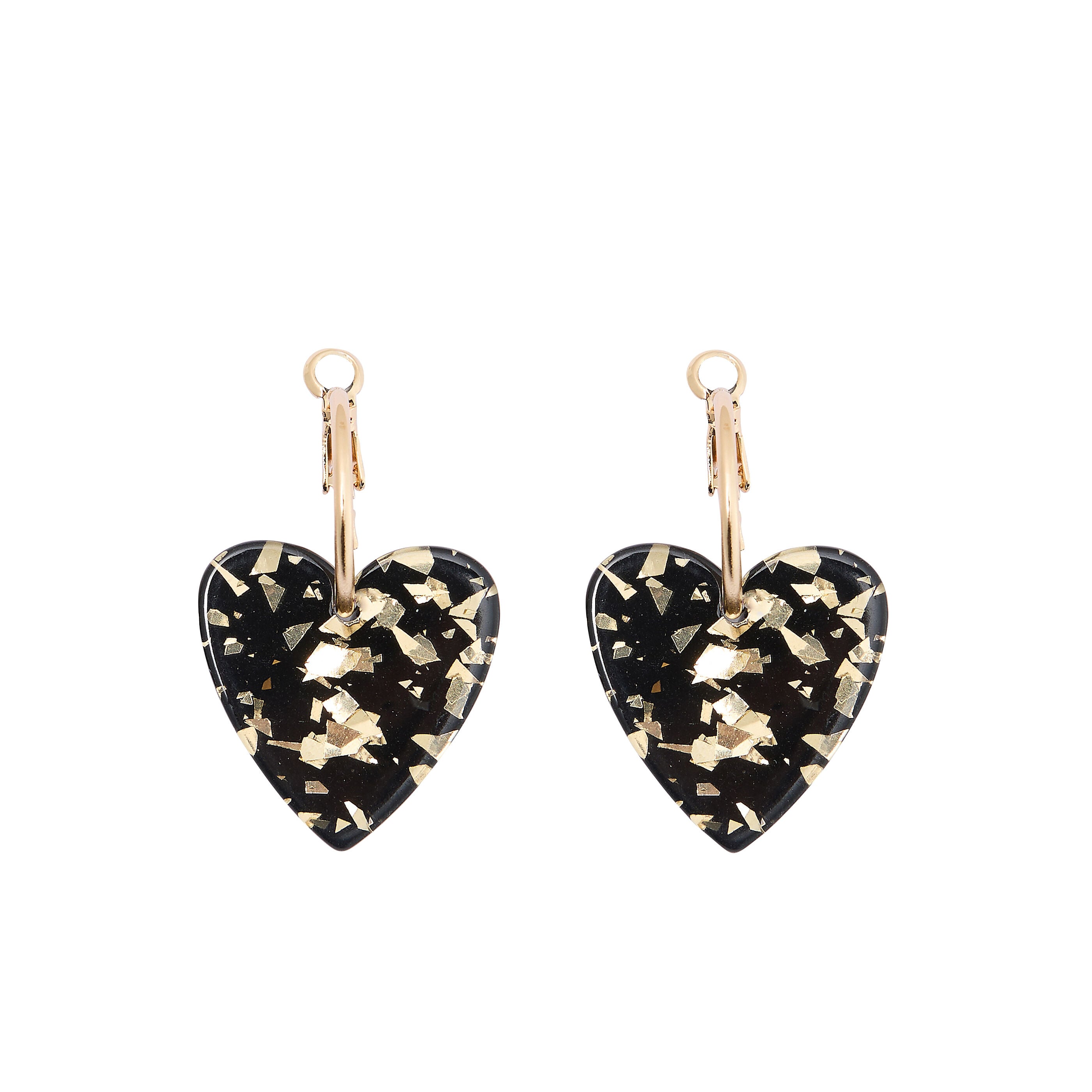 Cr&eacute;oles pendentif c&oelig;ur noir et dor&eacute;