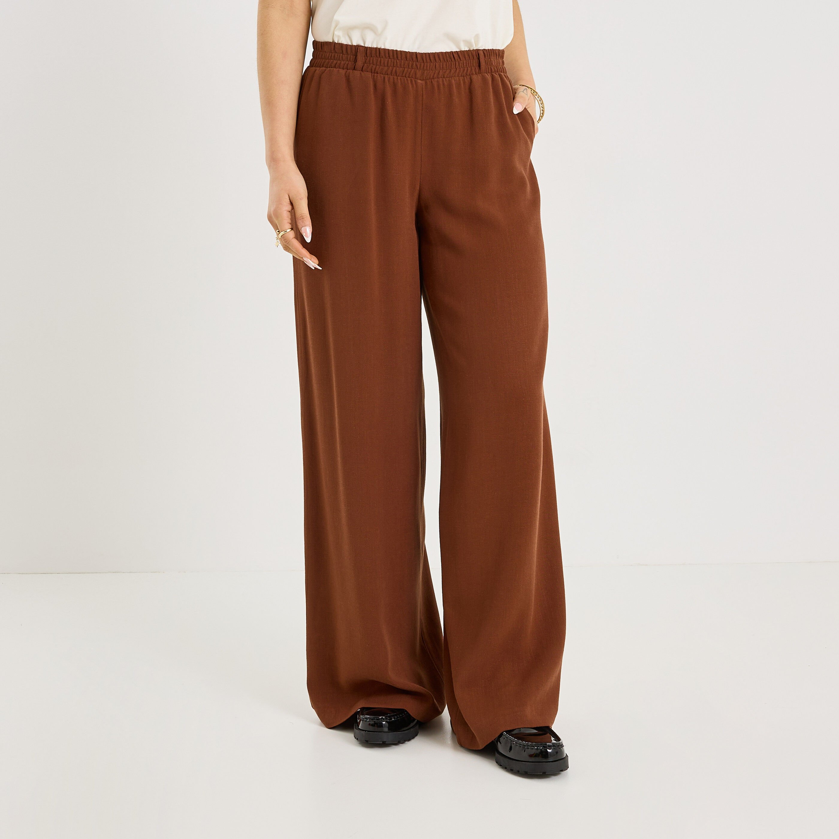 Pantalon large taille &eacute;lastiqu&eacute;e femme