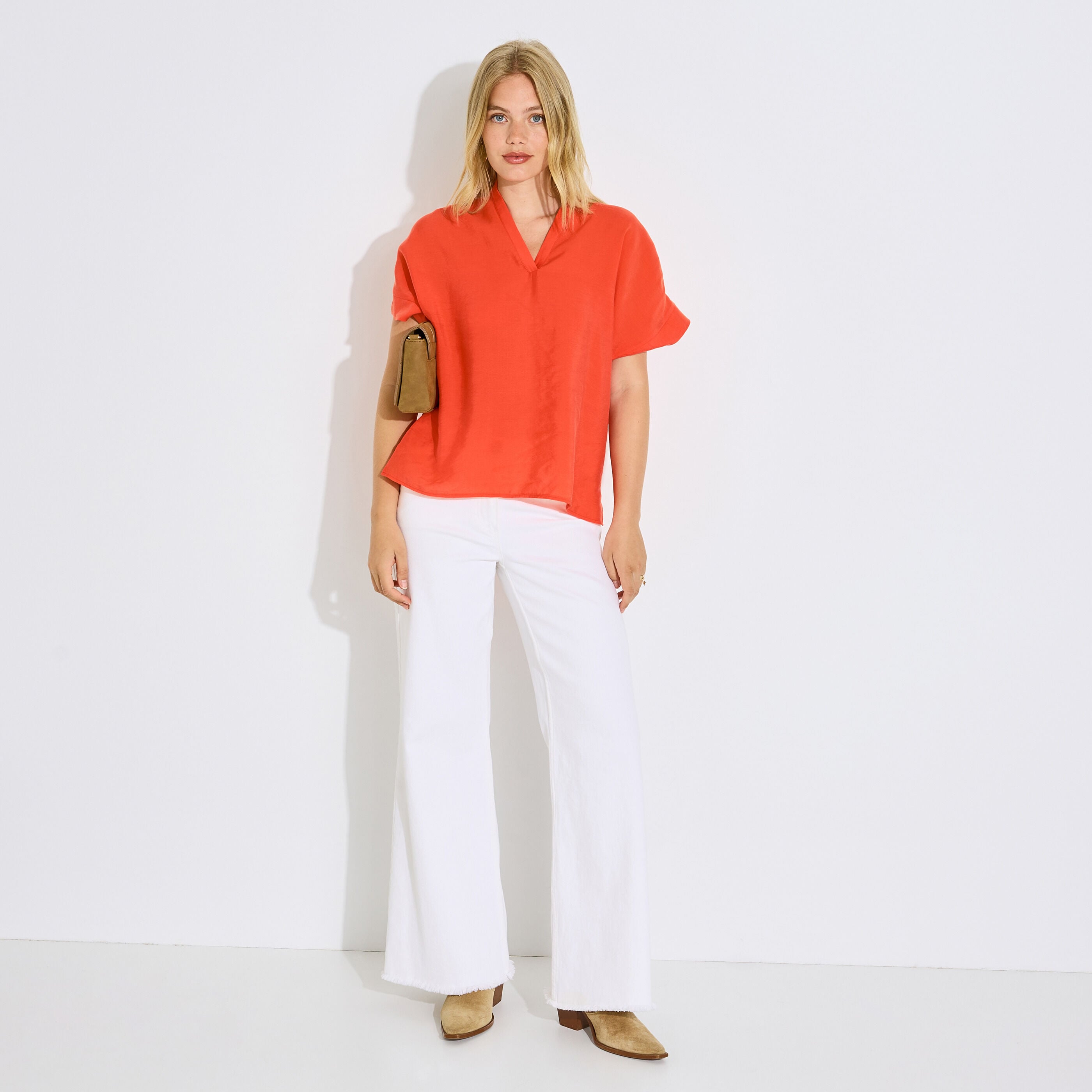 Blouse fluide col tunisien femme