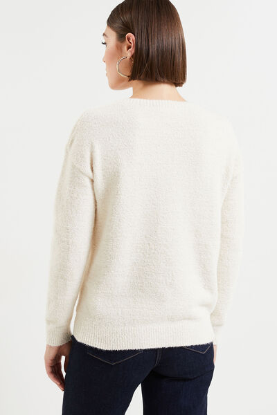 Pull fluffy col V femme