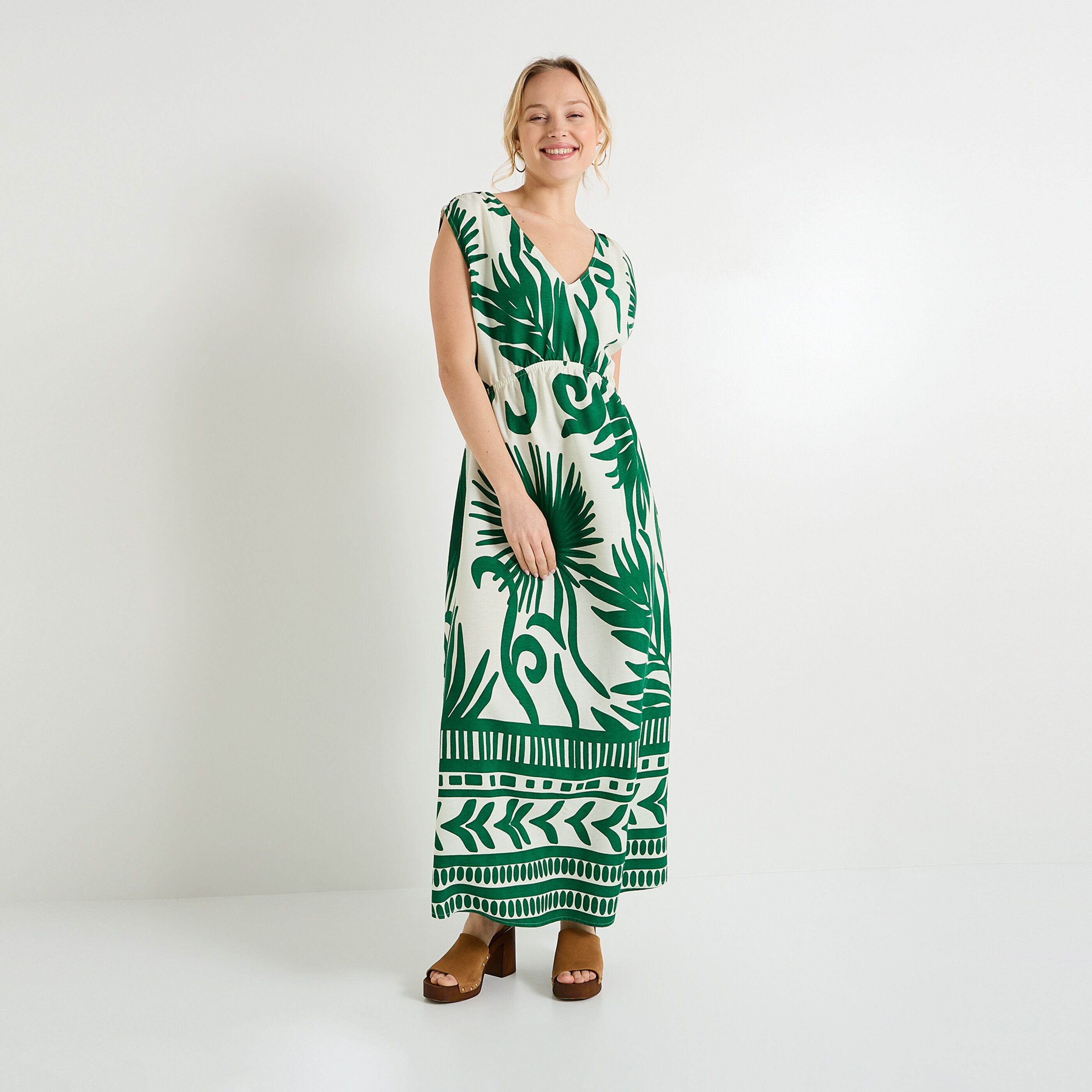 Robe longue imprim&eacute; femme