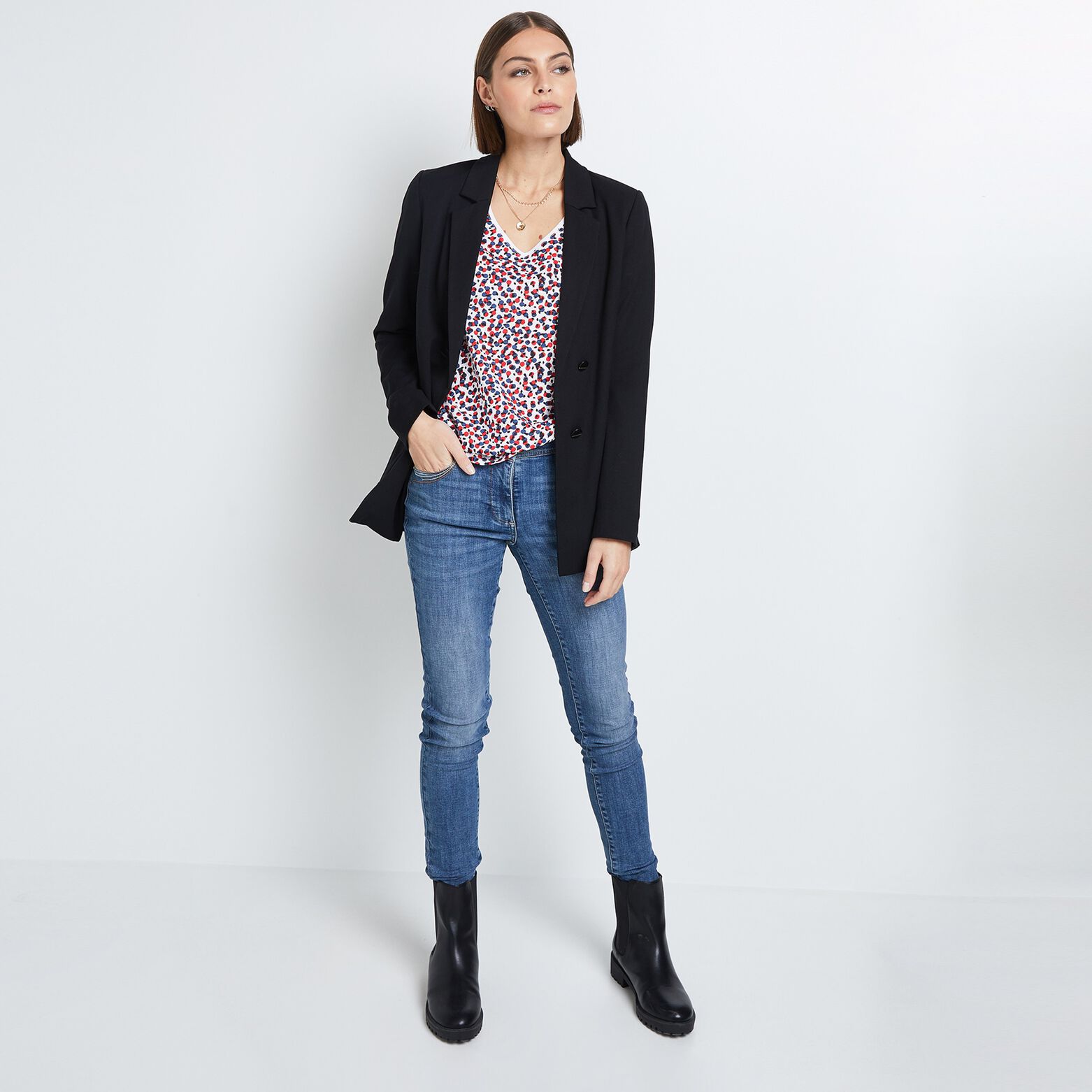 T-shirt imprimé col V femme