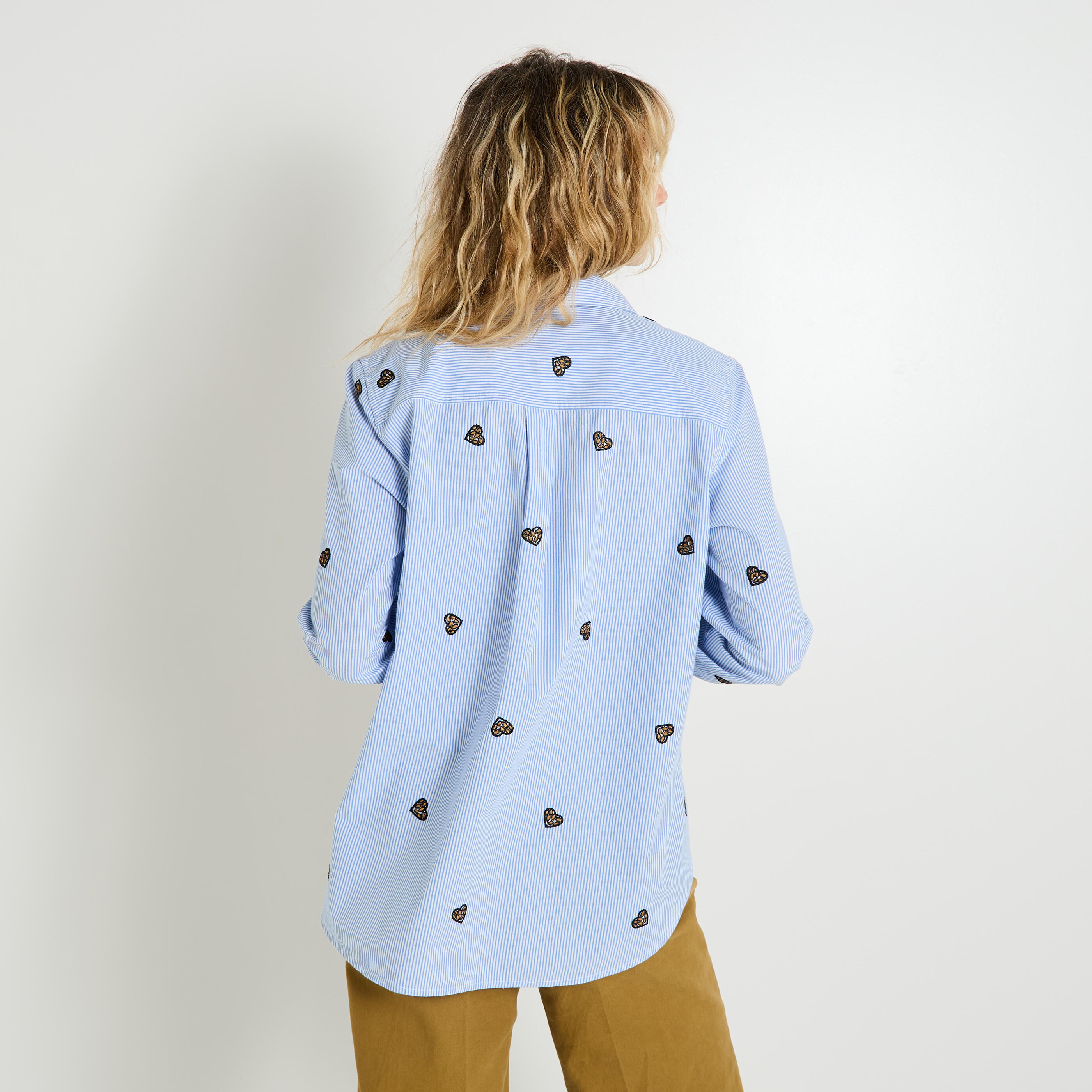 Chemise brod&eacute;e &agrave; rayures femme