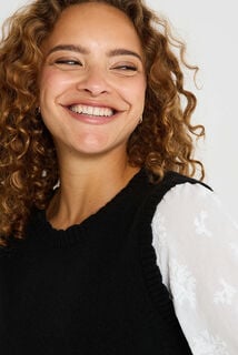Pull bi-matière col rond femme