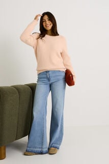 Pull fluffy à col rond femme