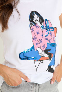 T-shirt imprimé à col rond femme