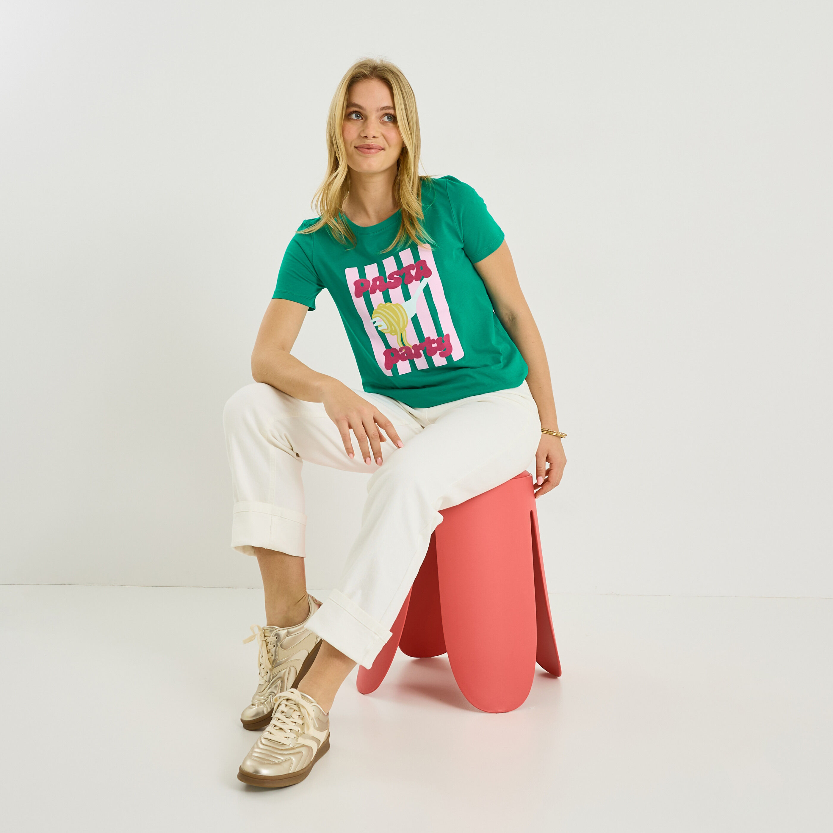 T-shirt col rond imprim&eacute; pasta femme