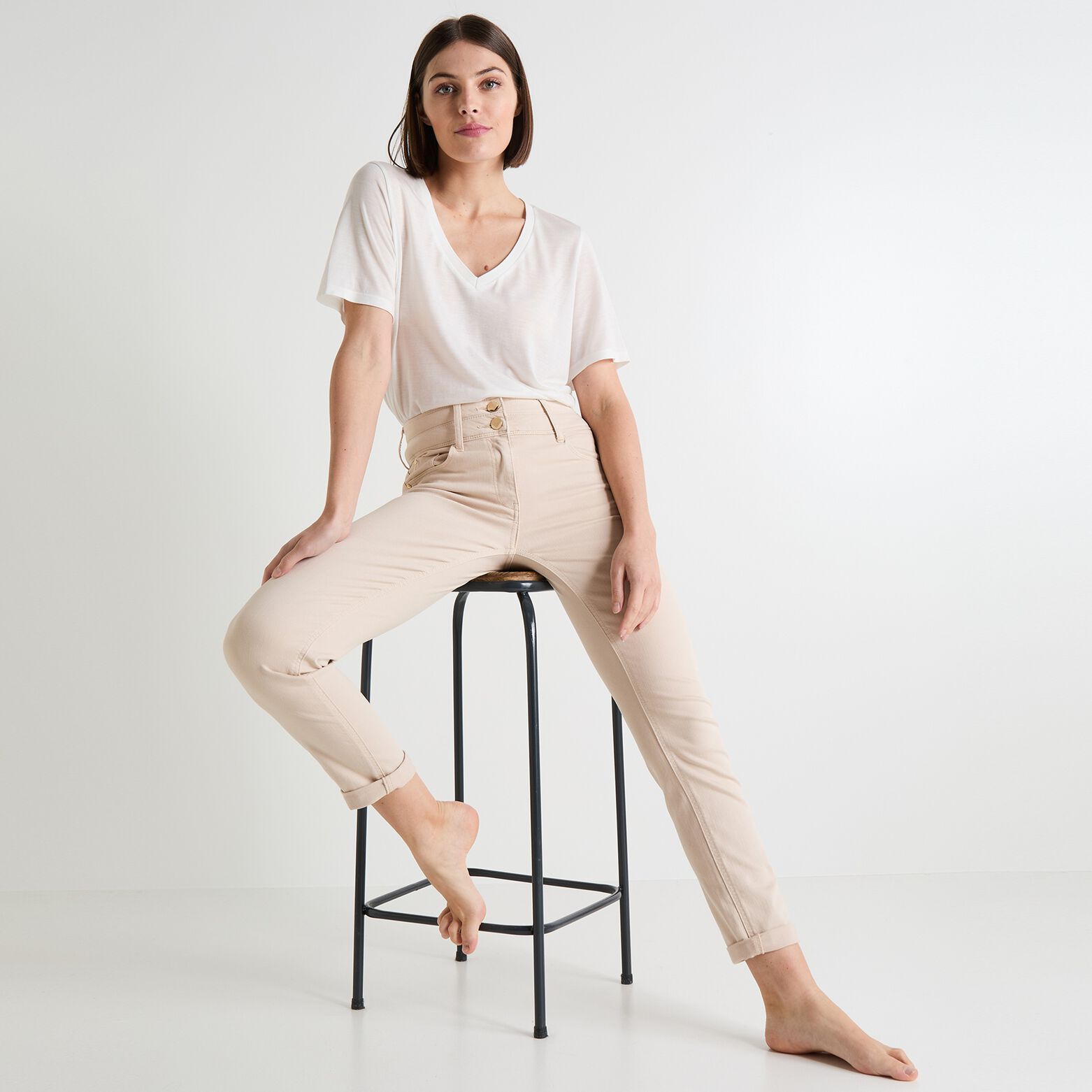 Jean raccourci HANOI R02 femme BEIGE | Graindemalice