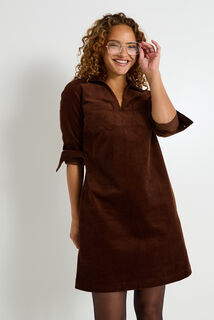 Robe velours col chemise
