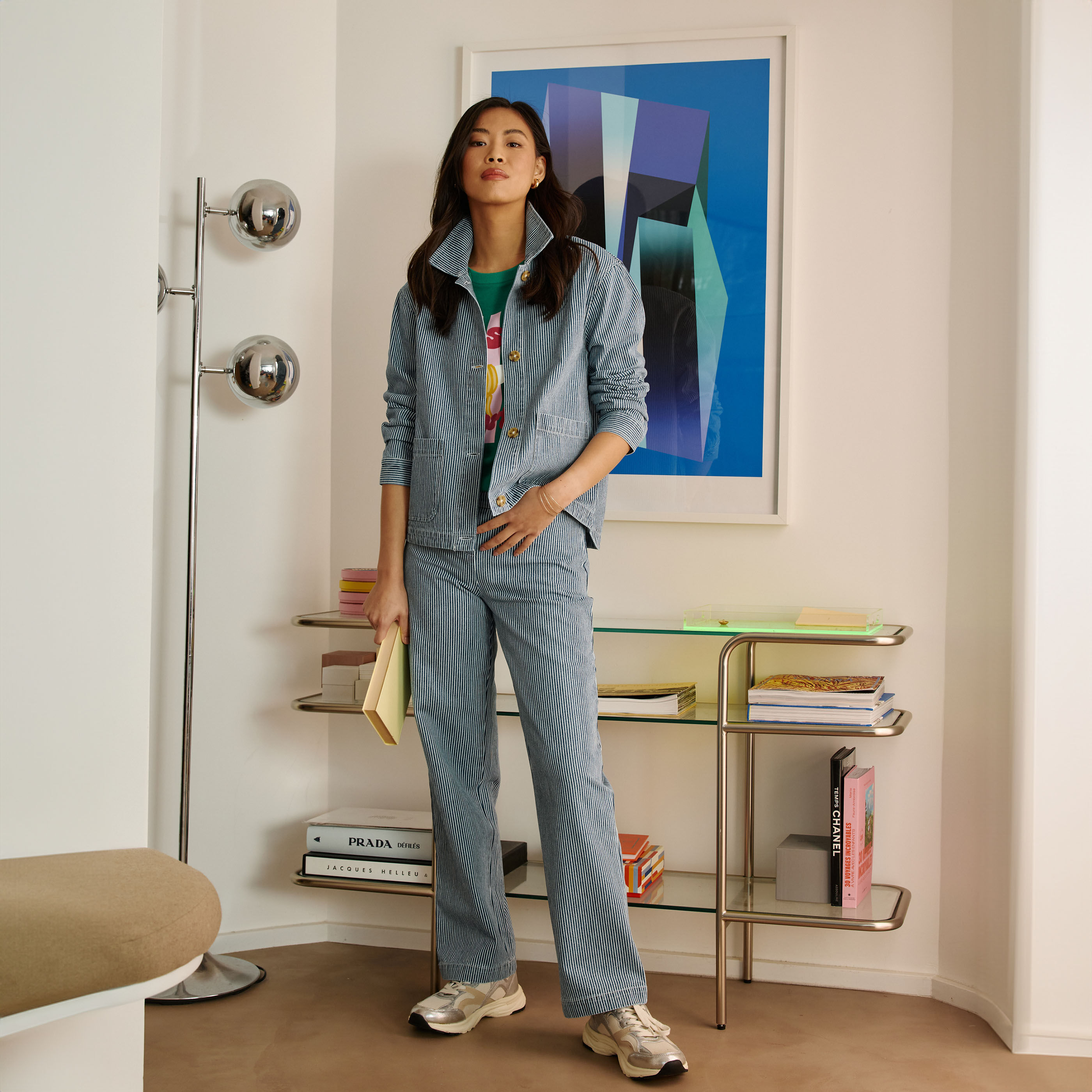 Pantalon &agrave; rayures verticales femme