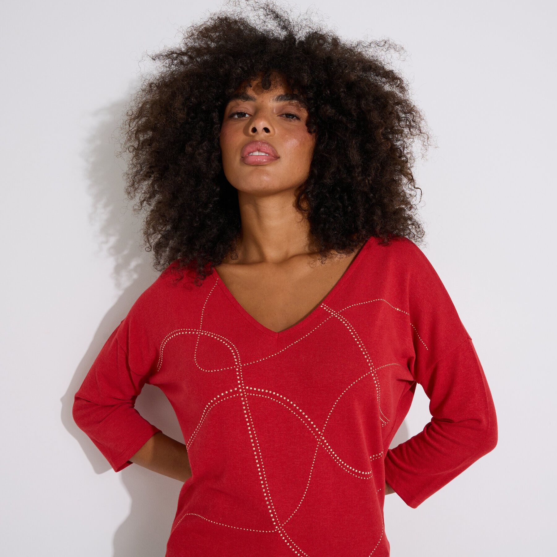 T-shirt doudou col V manches 3/4 femme