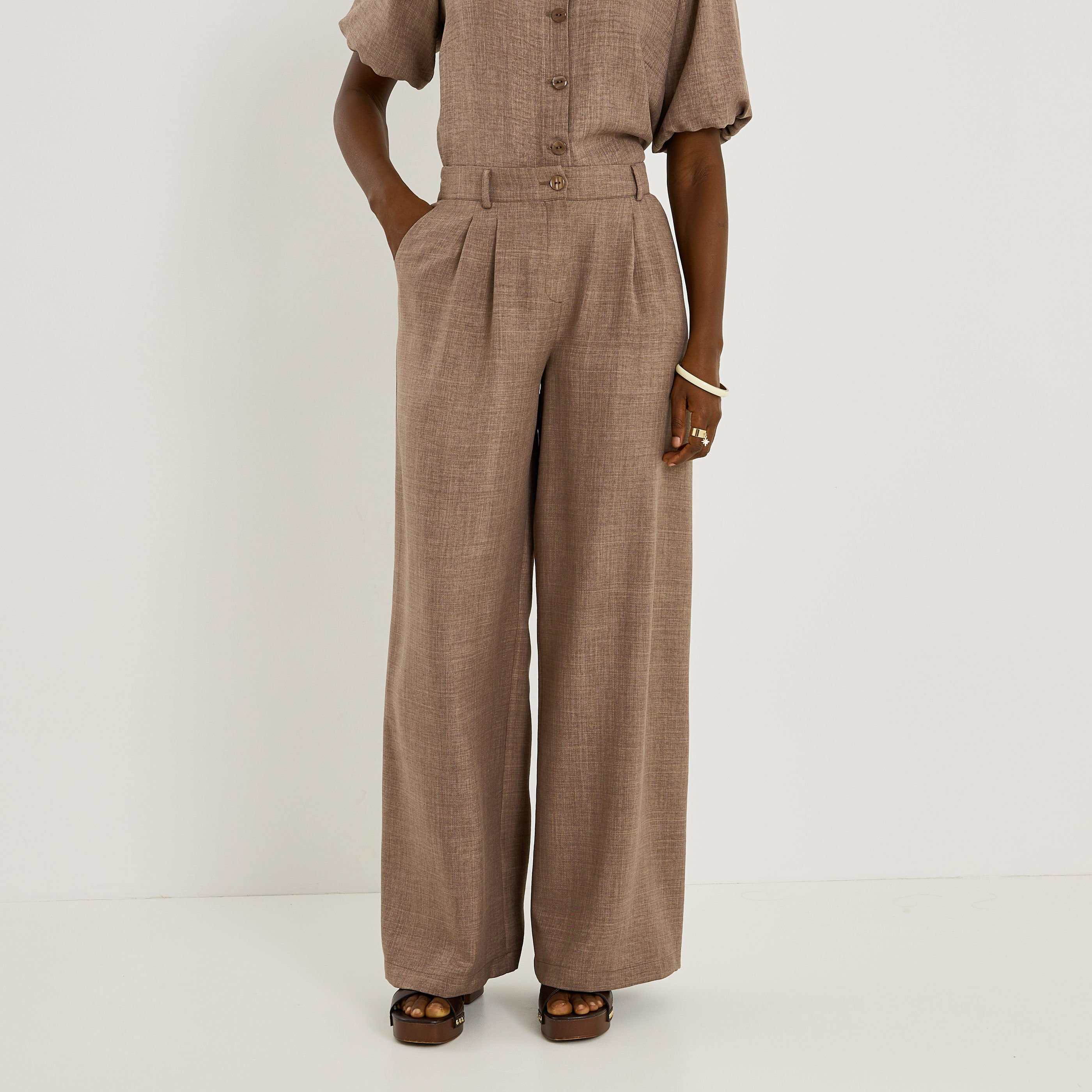 Pantalon large &agrave; pinces femme