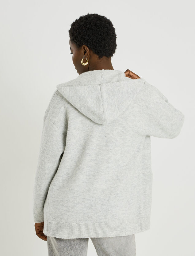Gilet mi-long &agrave; capuche femme