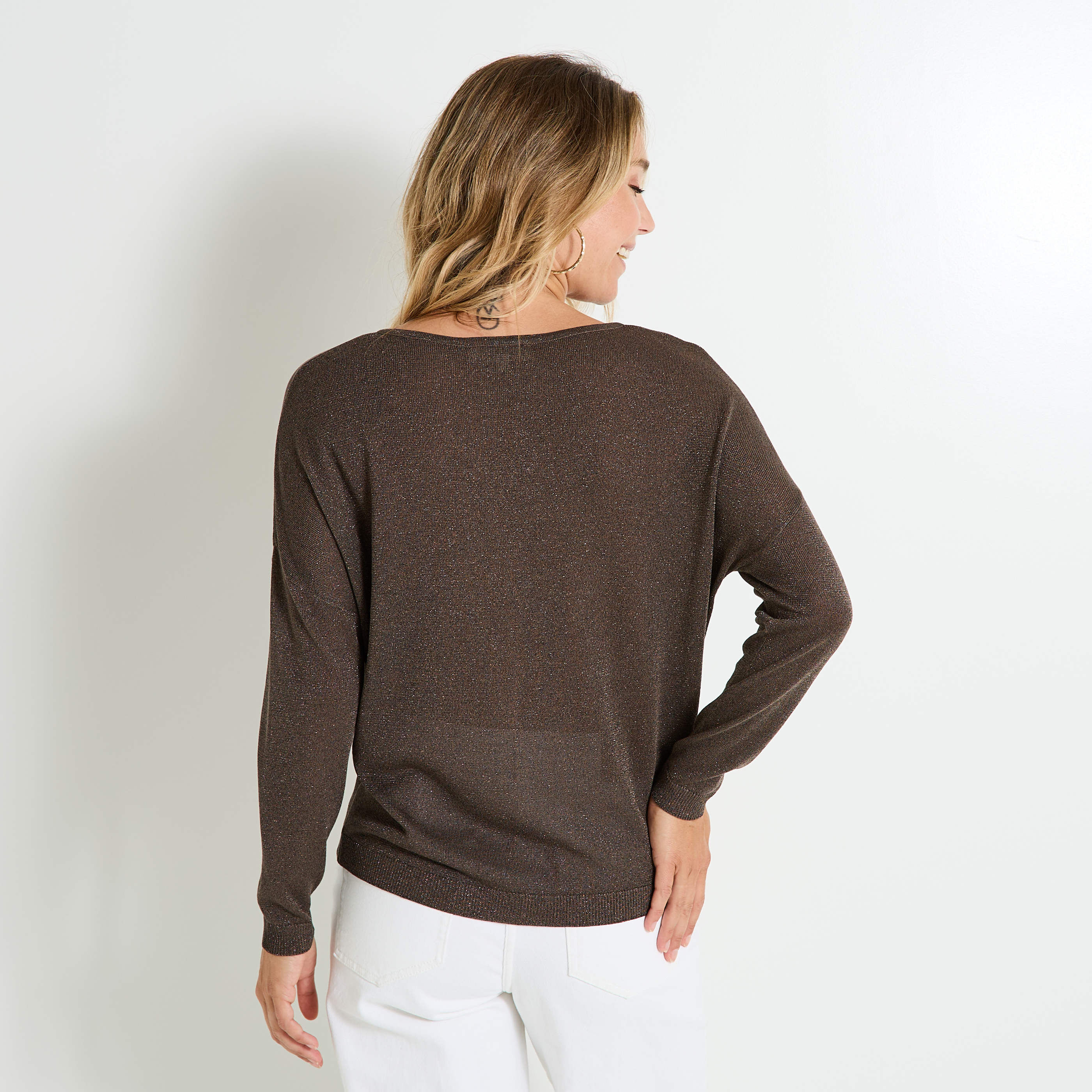 Pull brillant &agrave; col V femme