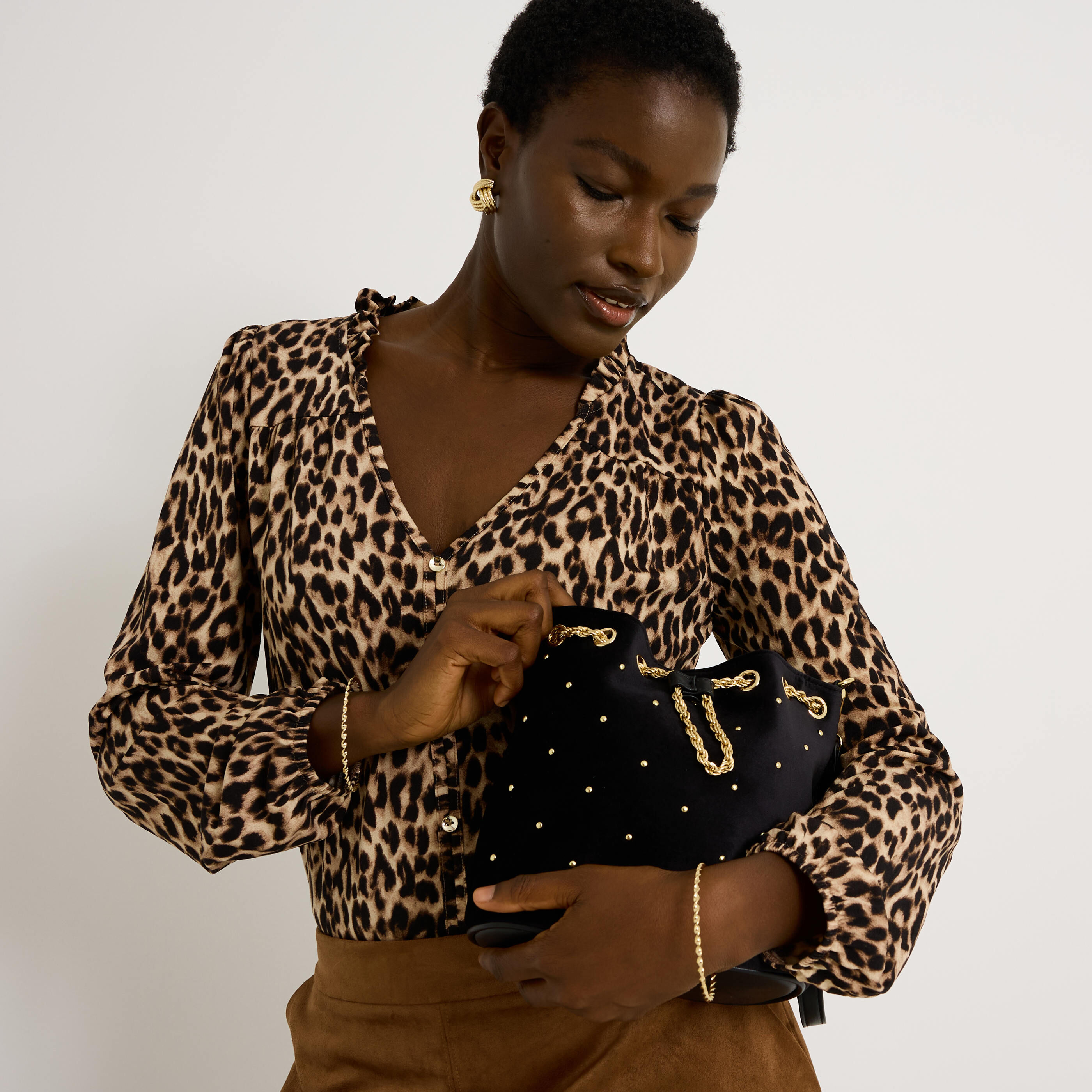 Petit sac seau en velours femme