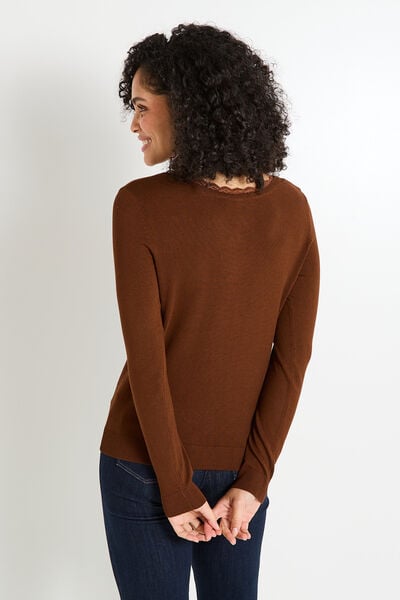 Gilet col V ajouré femme