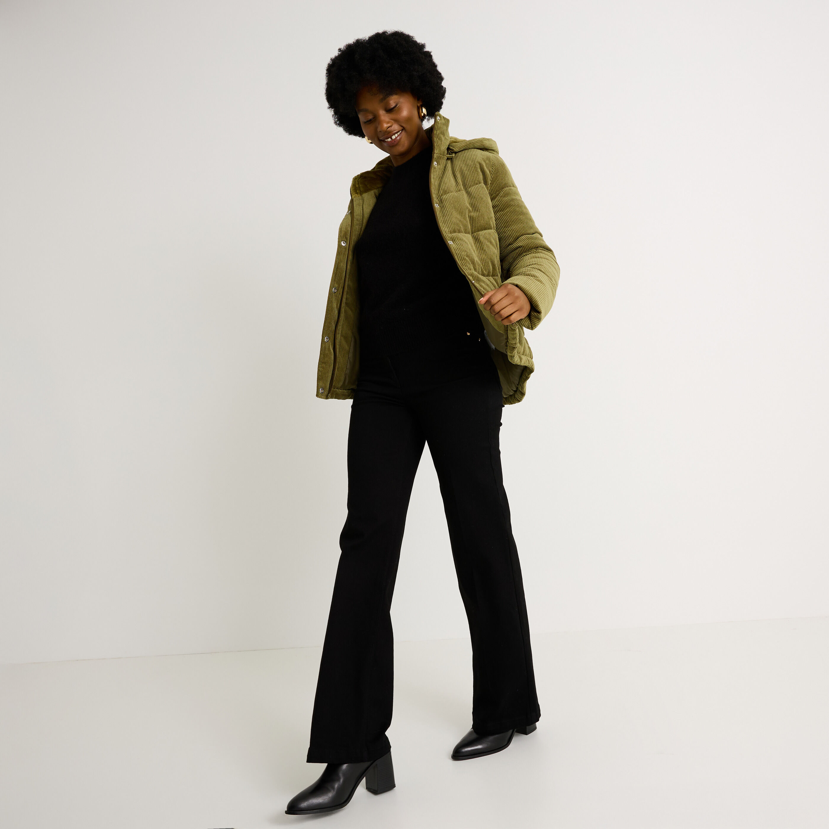 Doudoune en velours &agrave; capuche femme