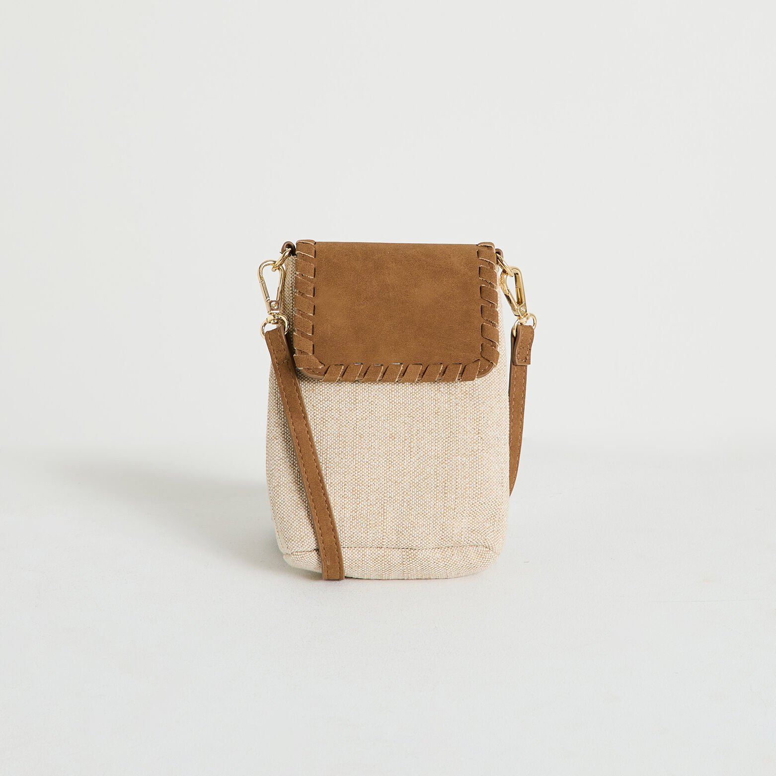 Pochette téléphone bi-matière femme