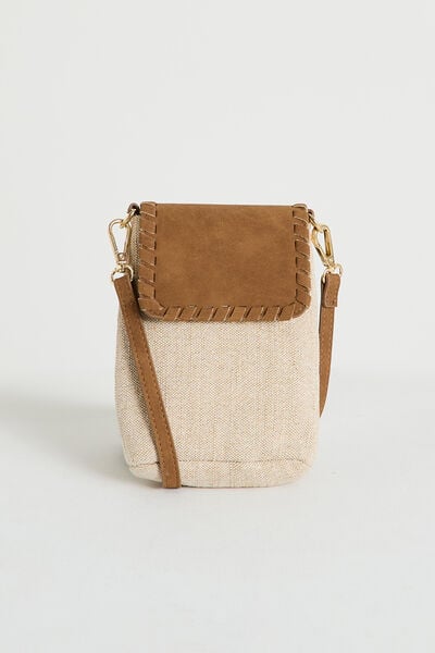 Pochette téléphone bi-matière femme