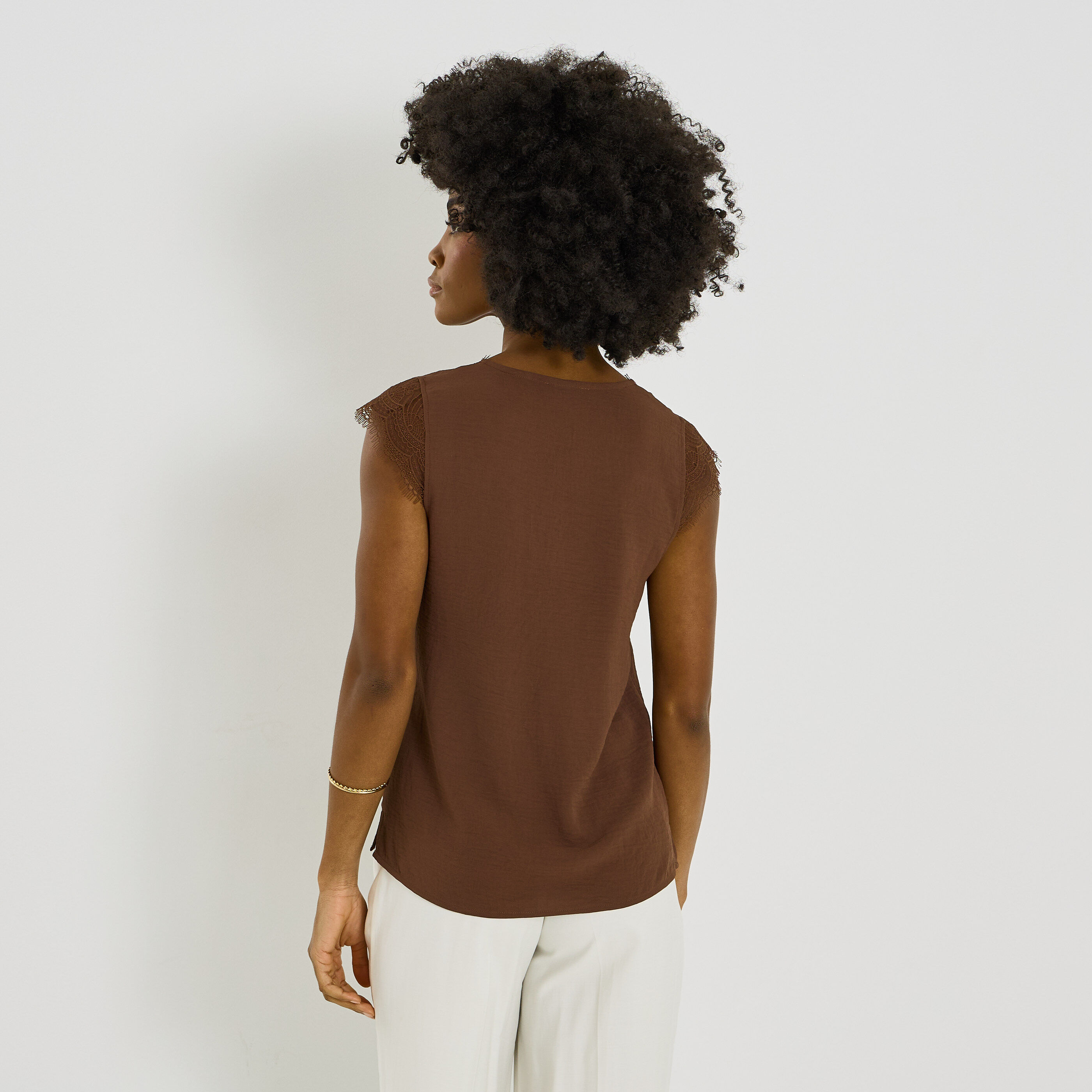 Blouse sans manches col V femme