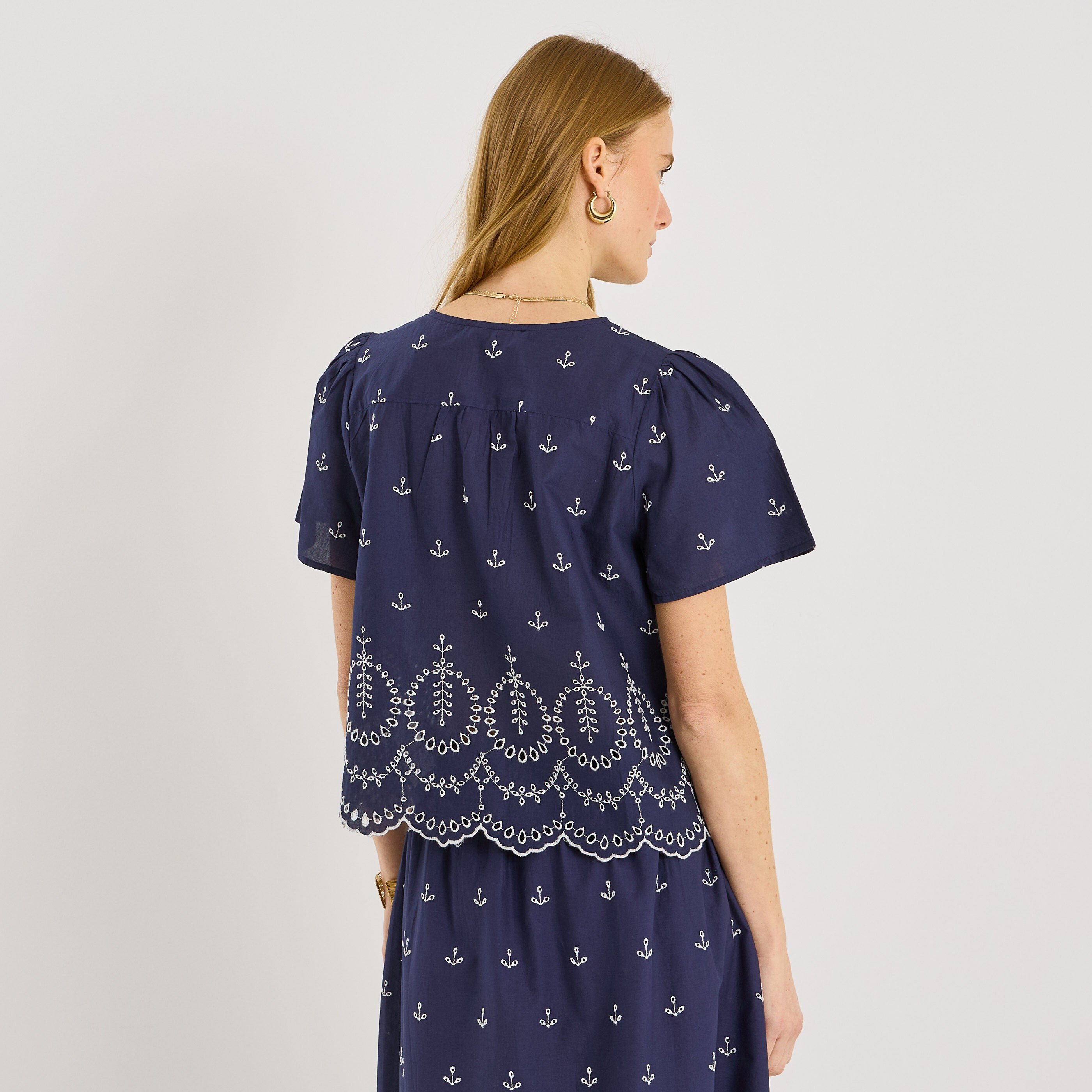 Blouse brod&eacute;e manches ballon femme