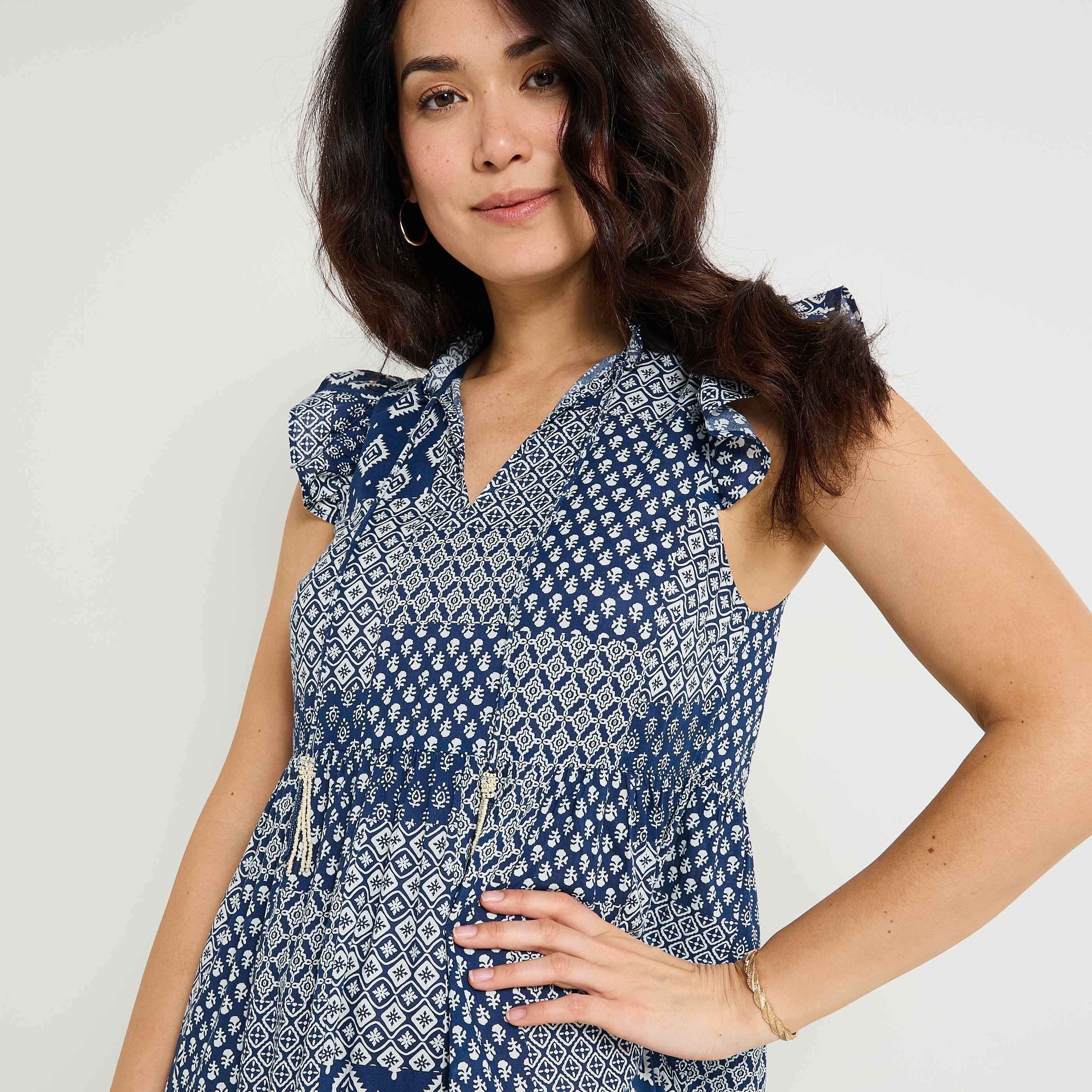 Robe longue boh&egrave;me imprim&eacute;e