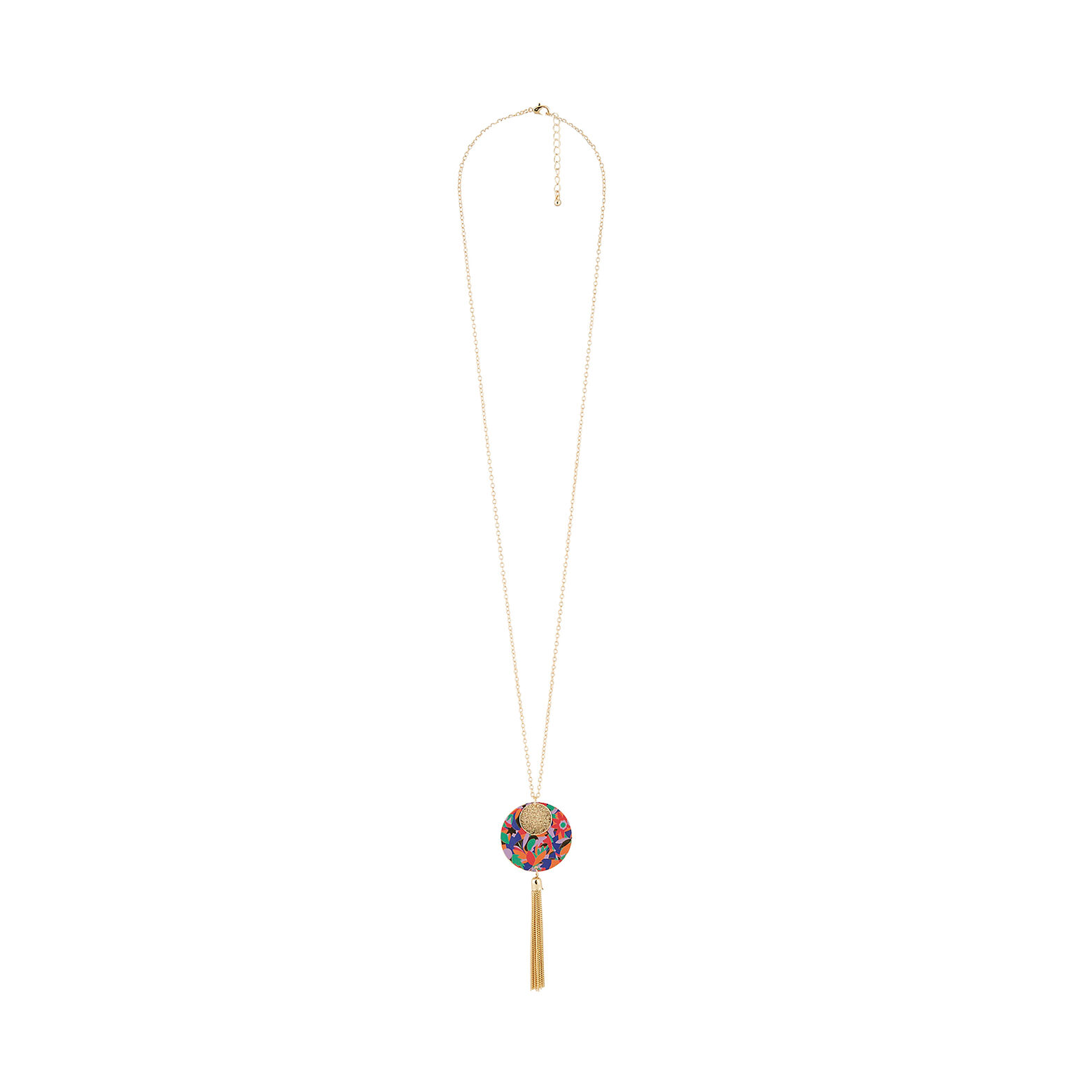 Collier disques imprimés avec pompon 