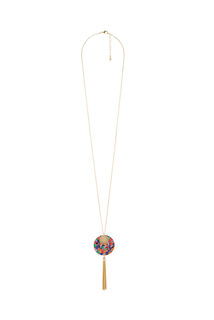 Collier disques imprimés avec pompon 