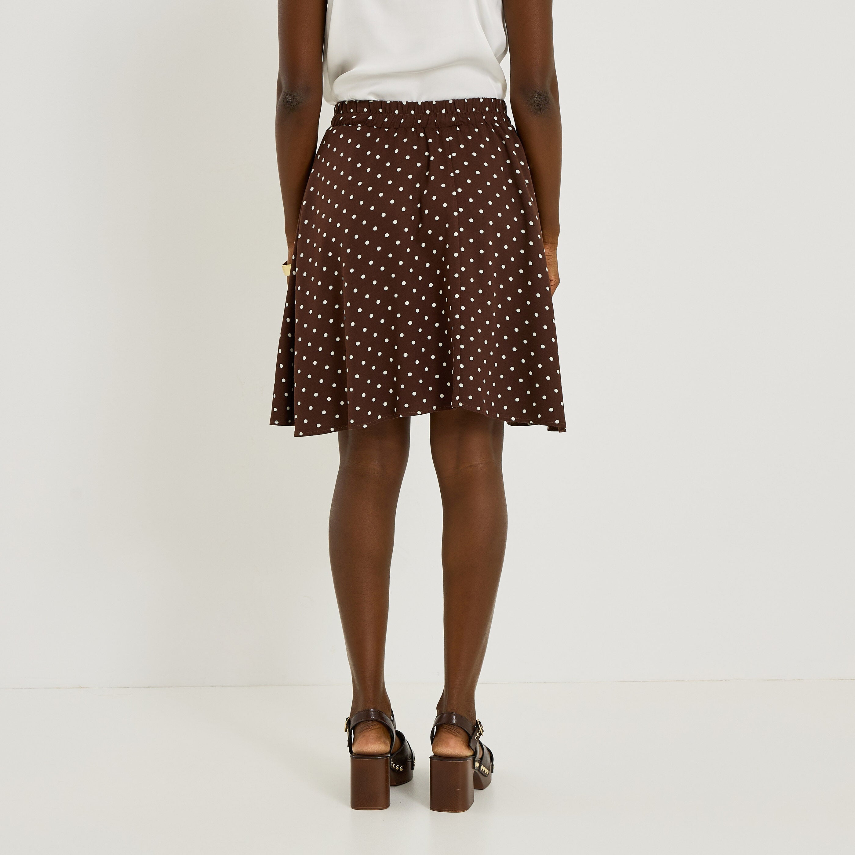 Jupe courte patineuse imprim&eacute; pois