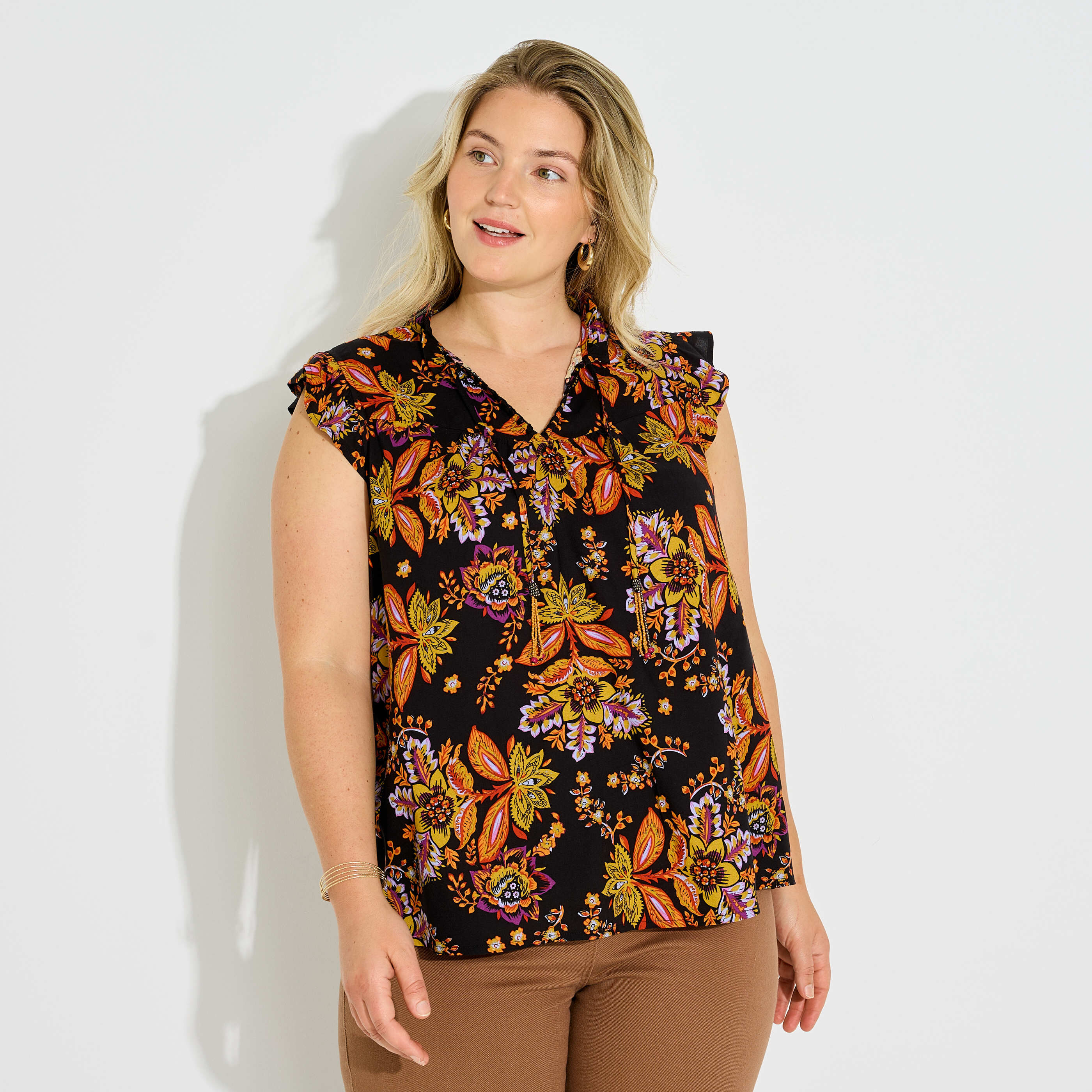 Blouse sans manches imprim&eacute; floral femme