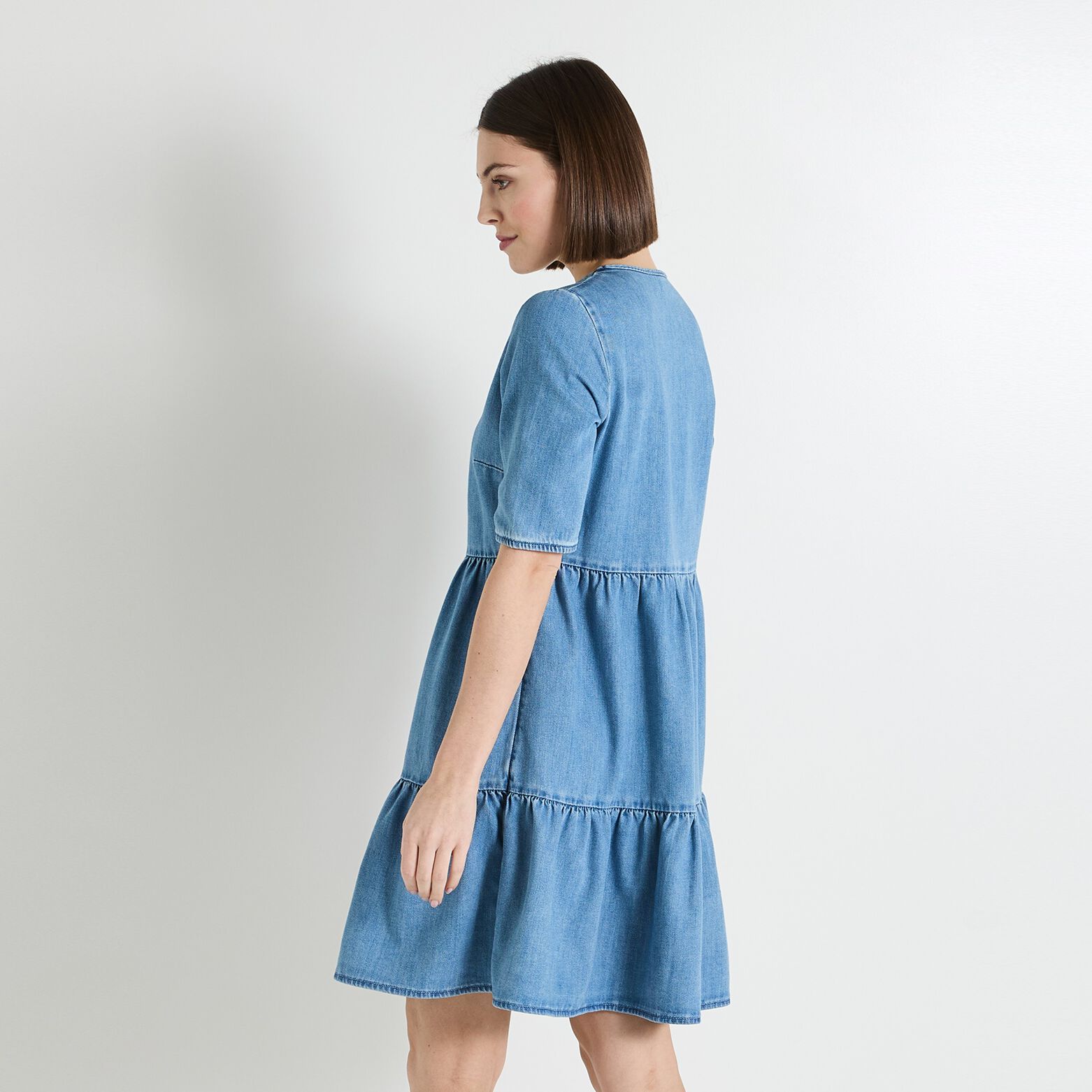 Robe en denim à volants femme