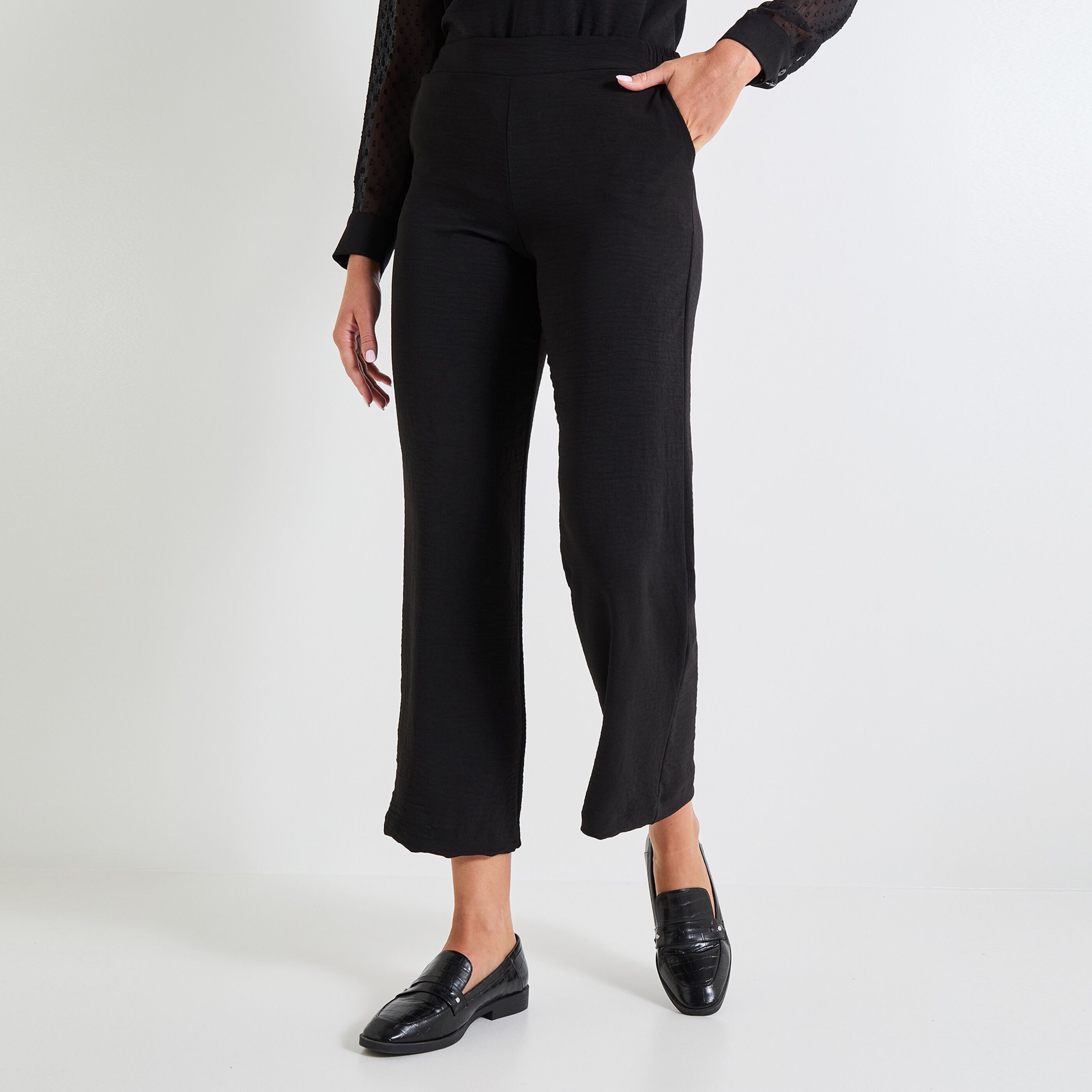 Pantalon fluide taille elastiquee femme NOIR Graindemalice