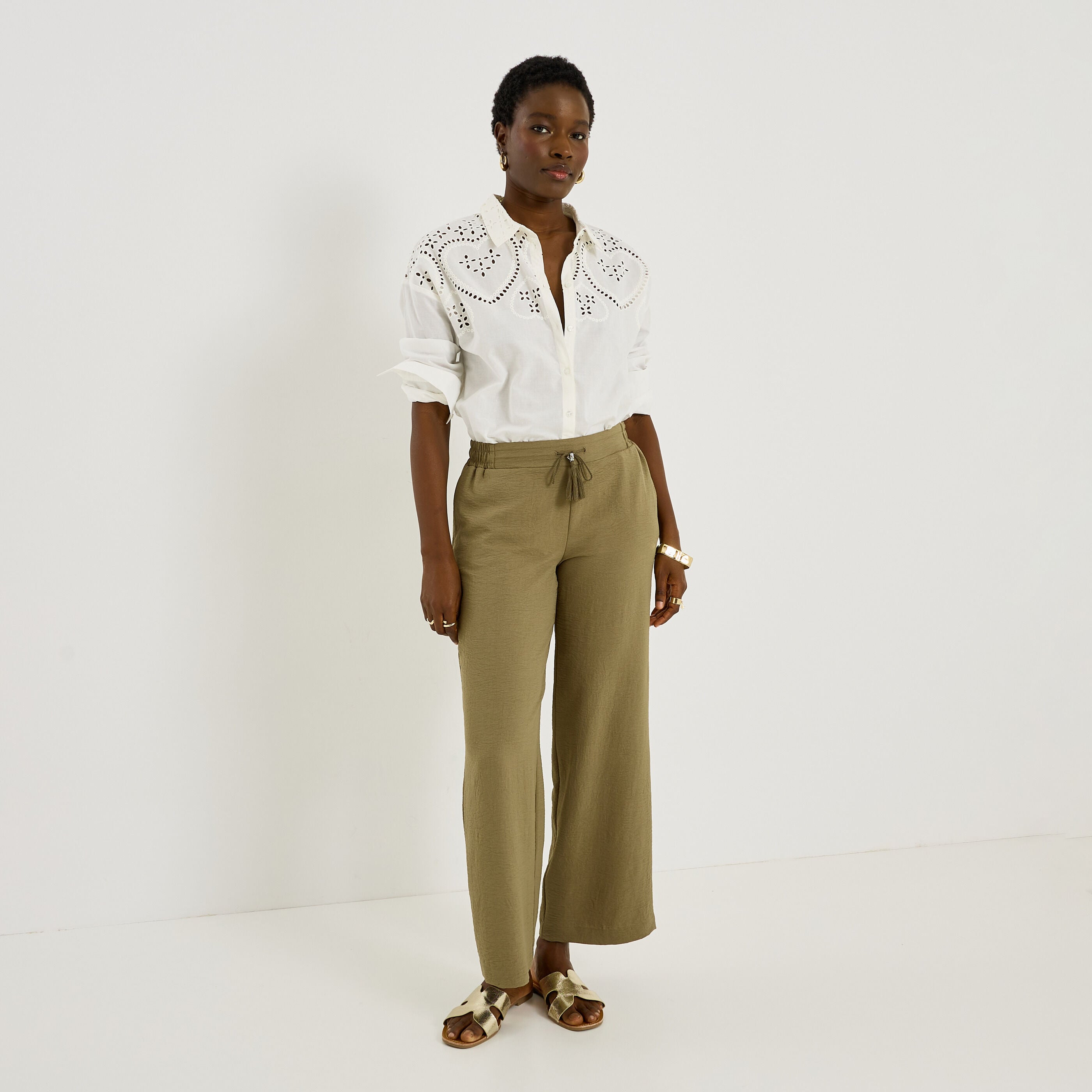 Pantalon fluide taille &eacute;lastiqu&eacute;e femme