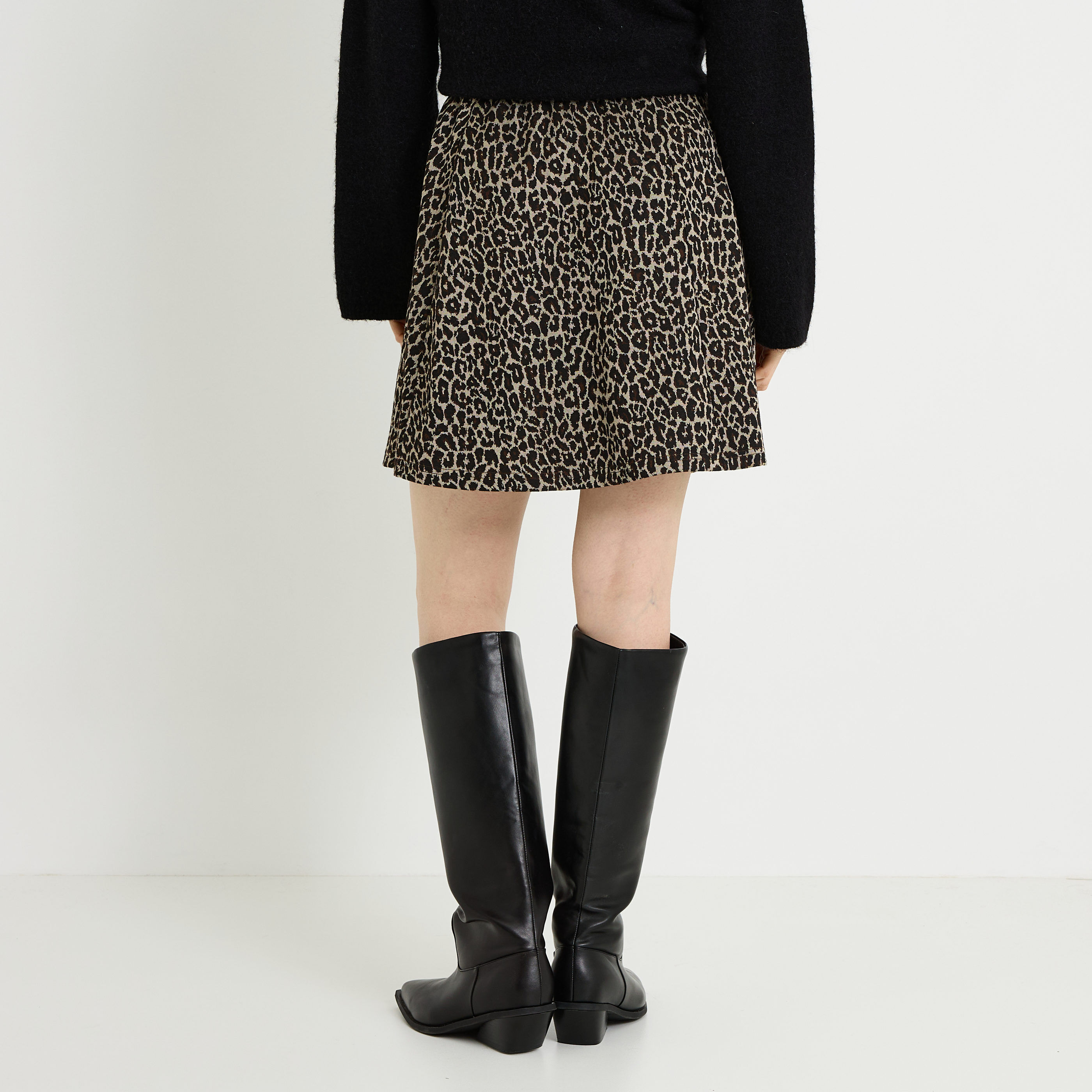 Jupe patineuse imprim&eacute; l&eacute;opard 