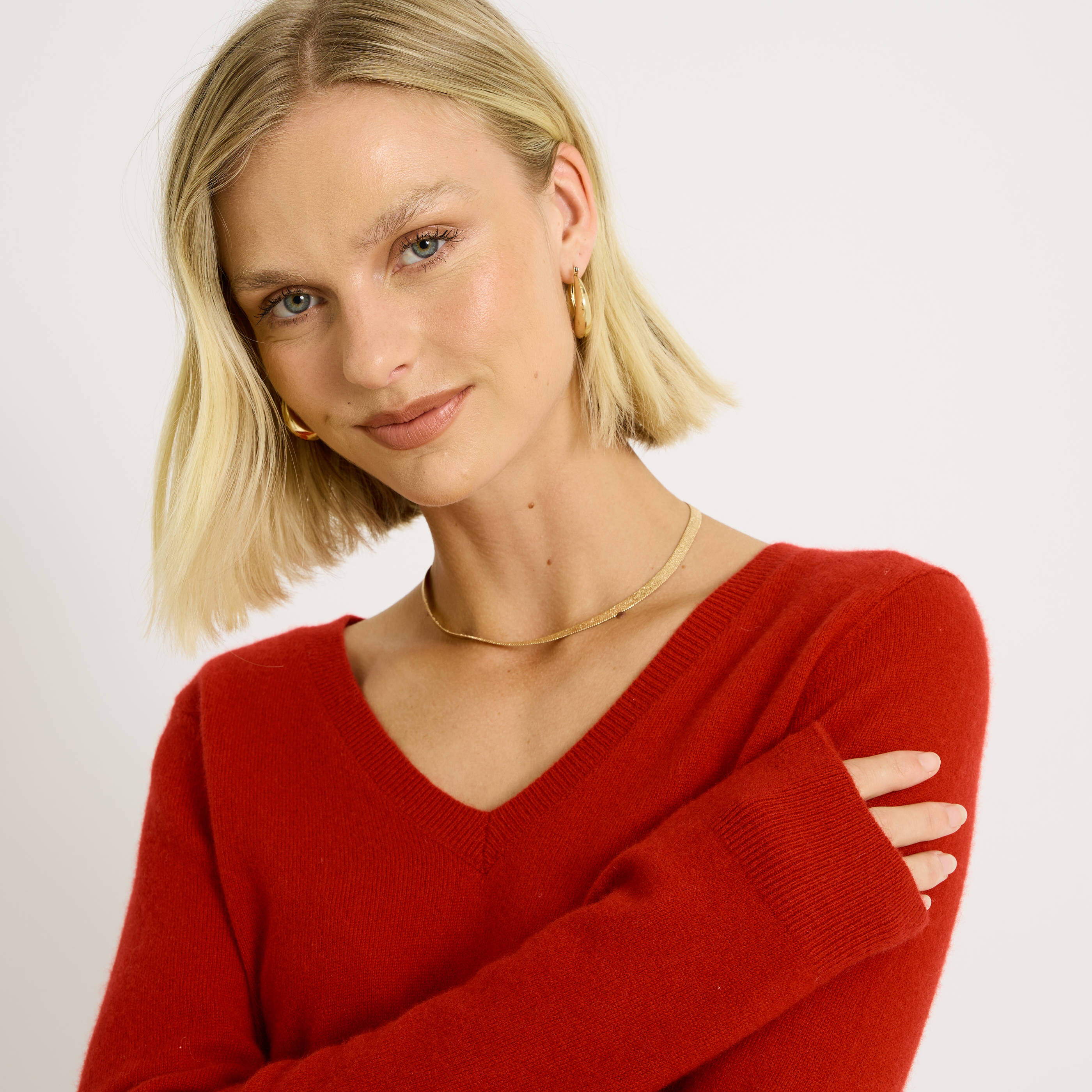 Pull col V laine et cachemire femme