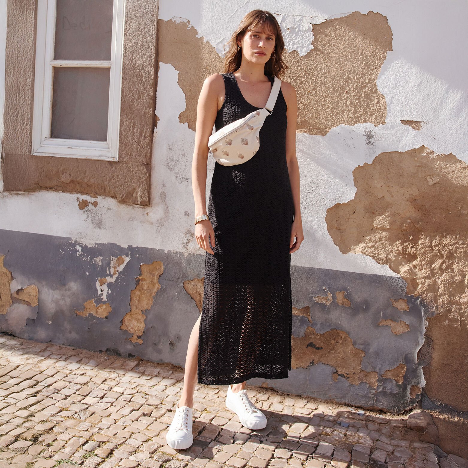 Robe longue en crochet femme
