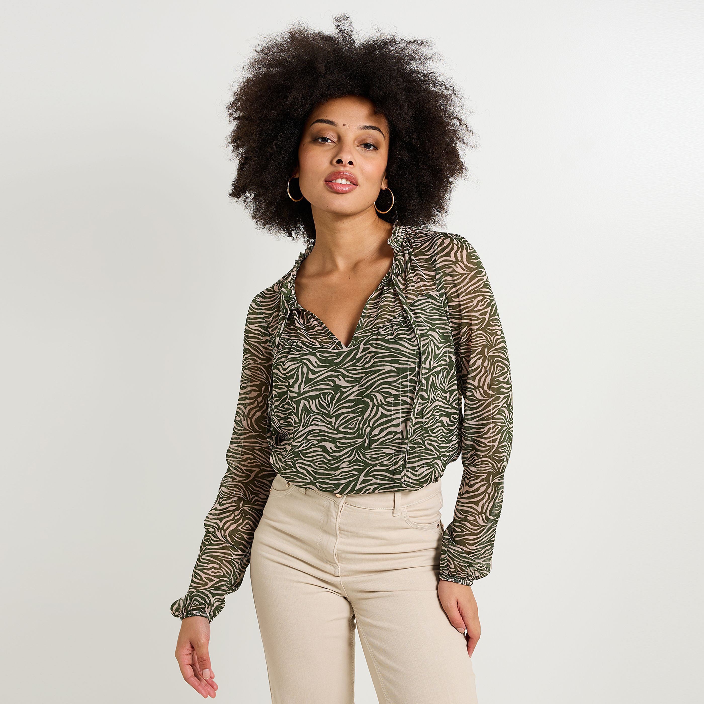 Blouse voile imprim&eacute;e femme