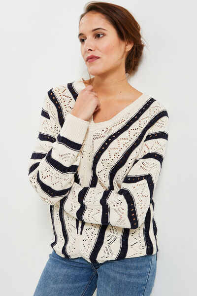 Pull col V femme