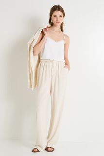 Pantalon large en lin mélangé femme