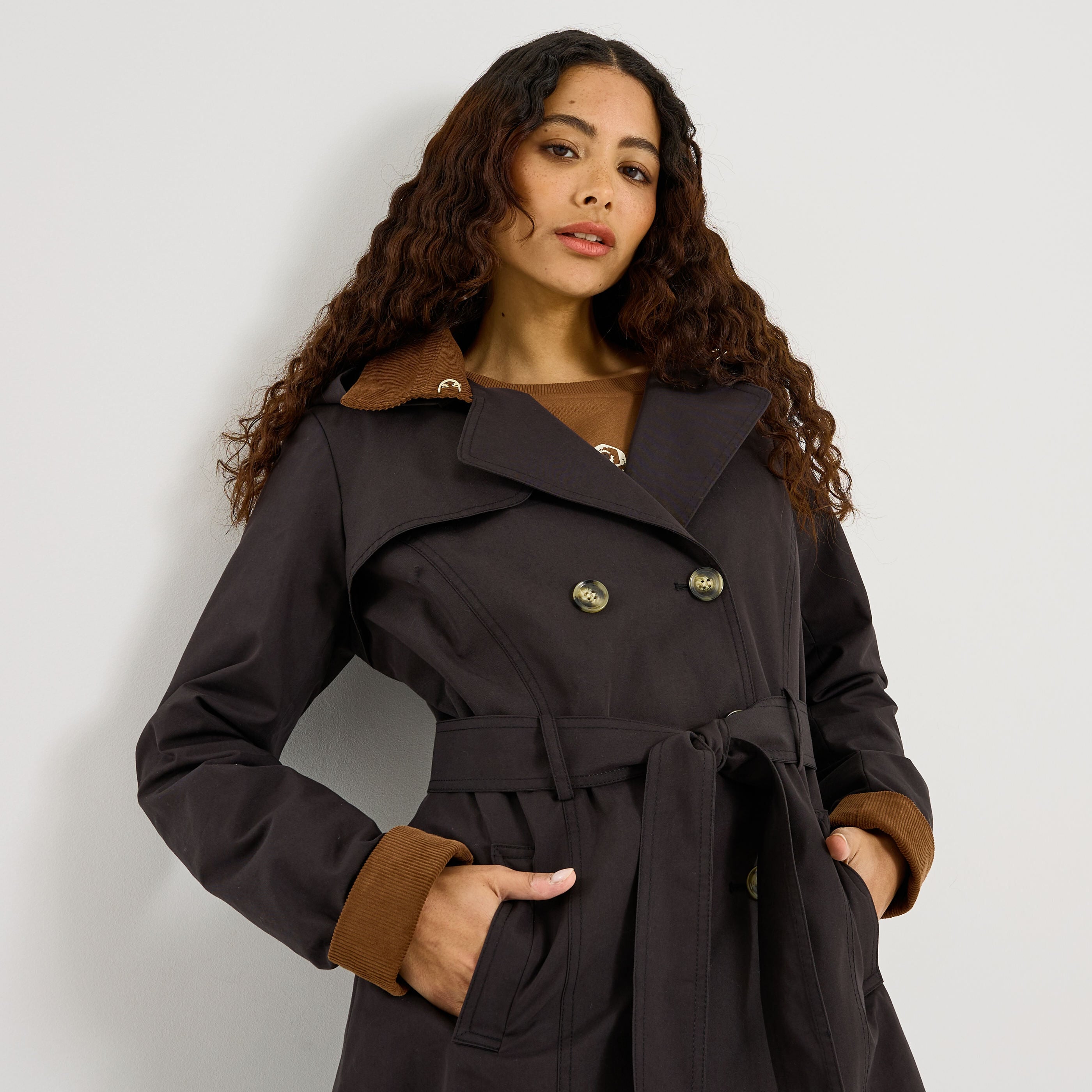 Trench long &agrave; capuche amovible femme