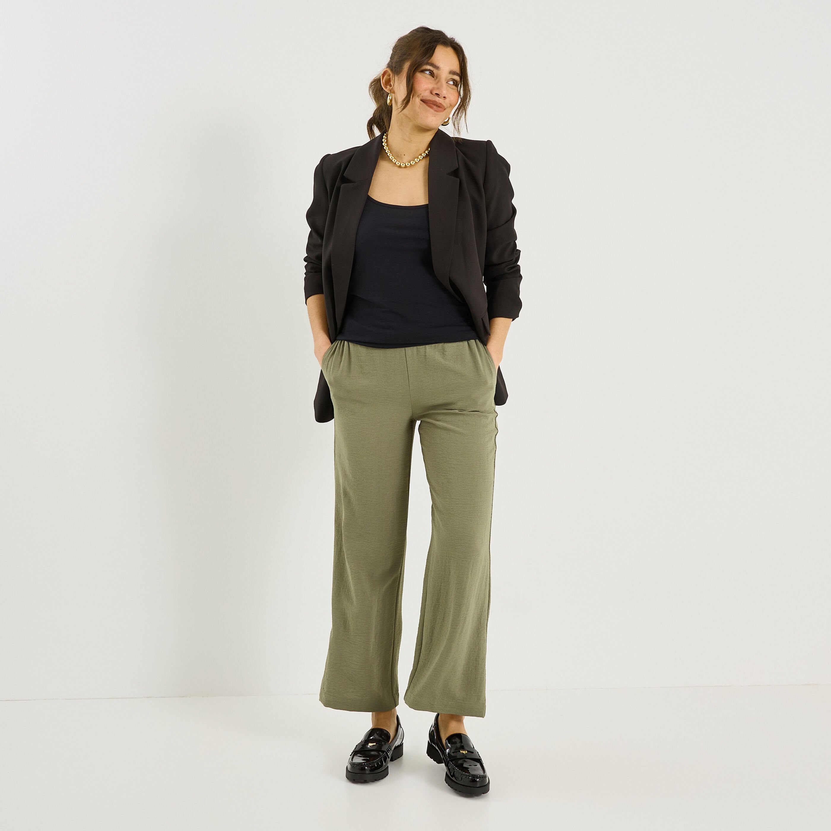 Pantalon fluide taille &eacute;lastiqu&eacute;e femme