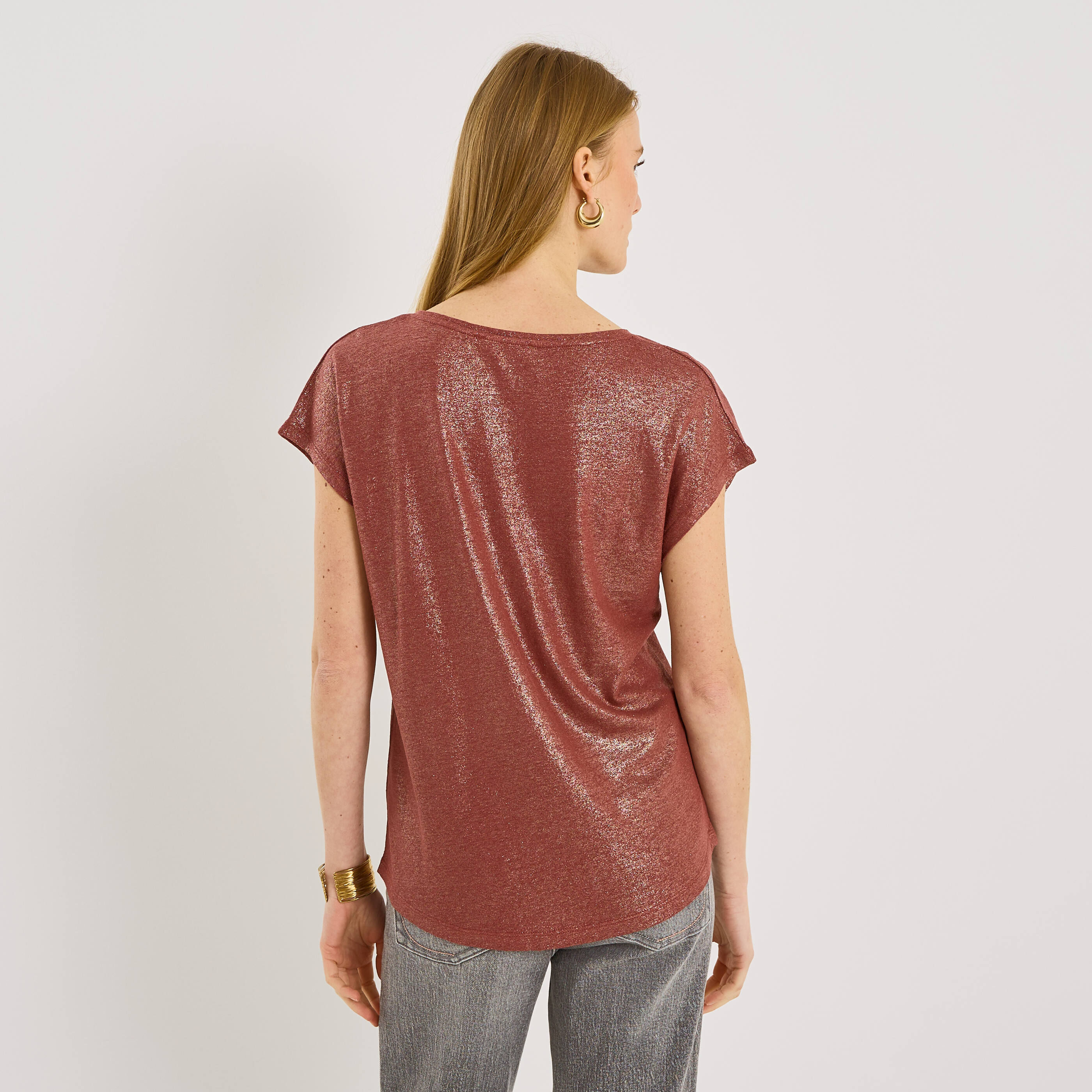 T-shirt en lin m&eacute;lang&eacute; brillant femme