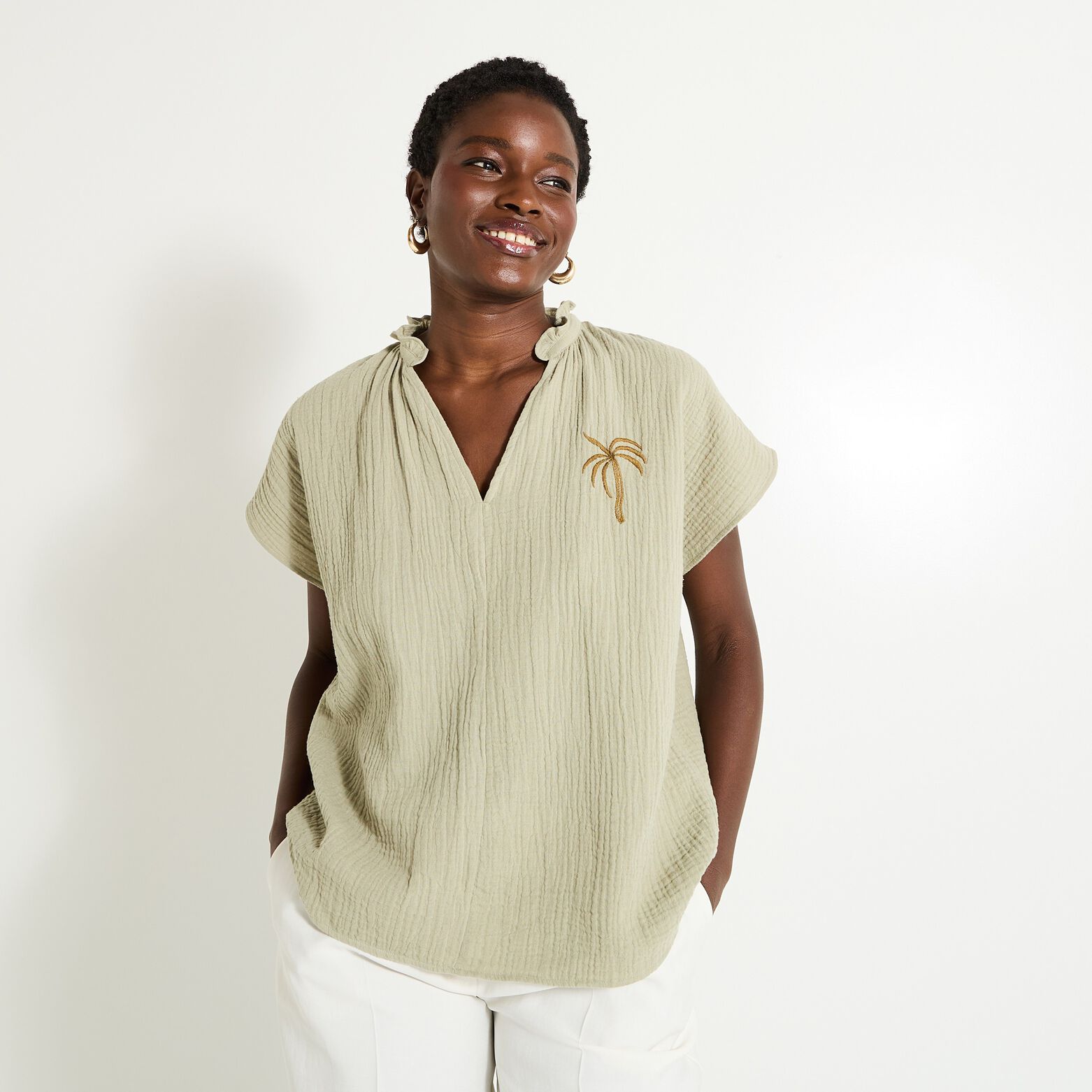 Blouse col V femme