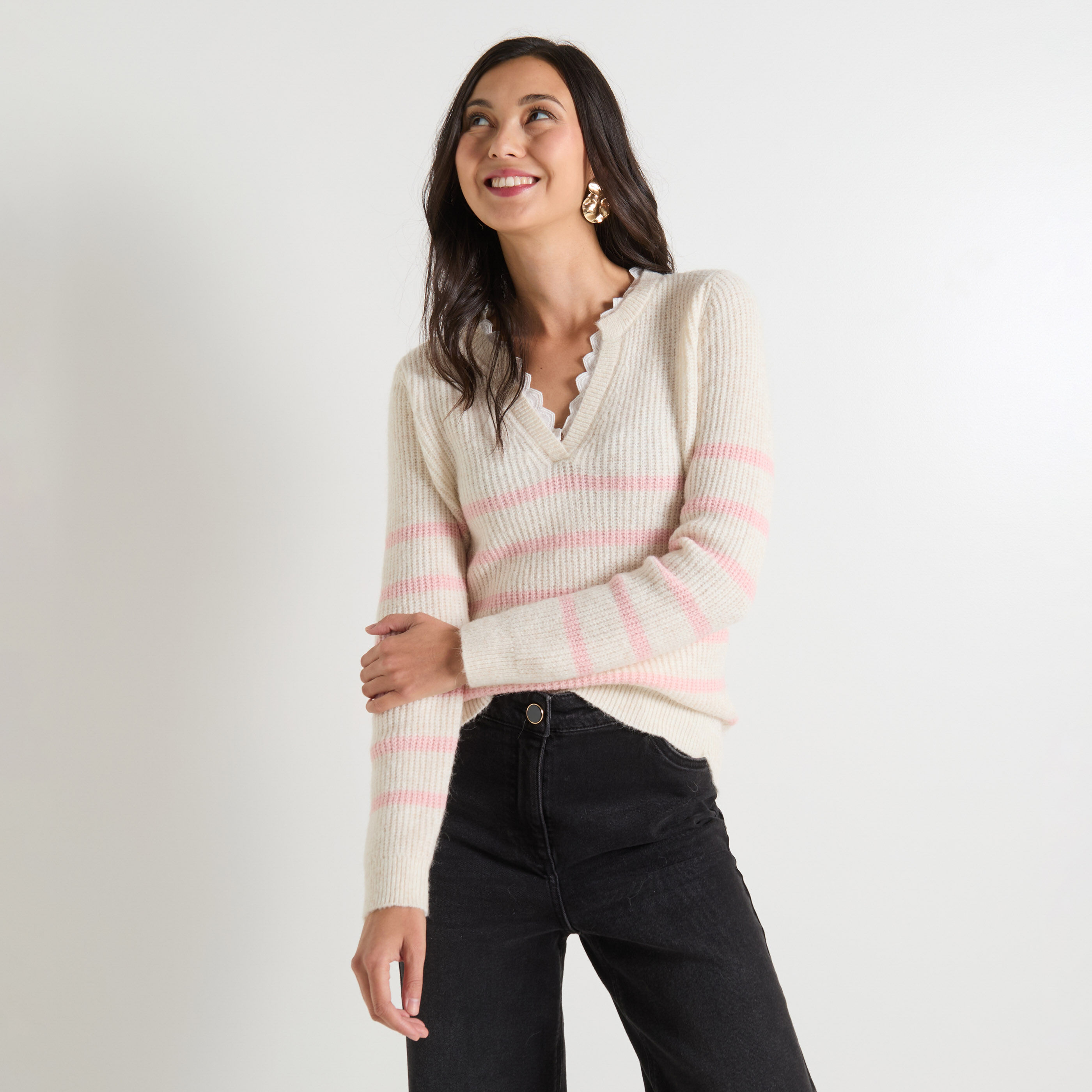 Pull ray&eacute; femme